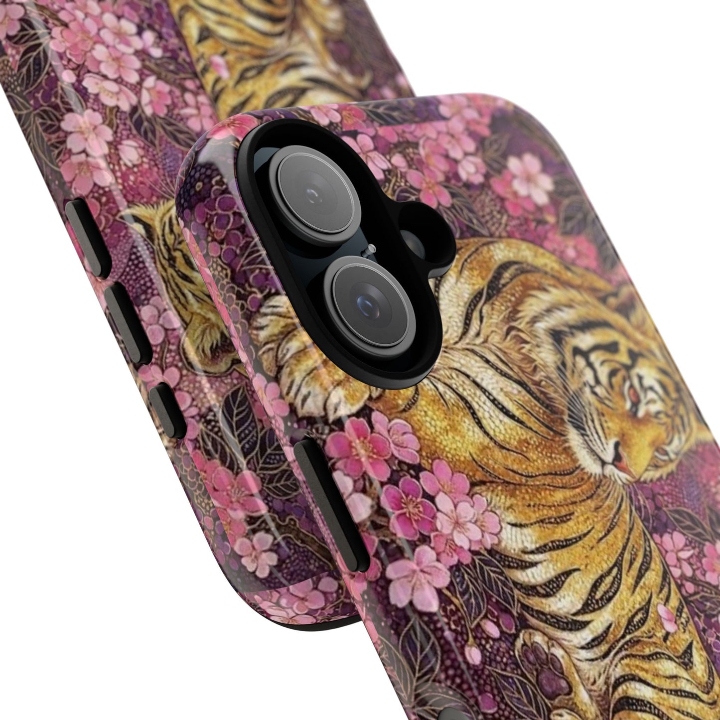 Tiger Floral Phone Case — Vintage Sakura Heavy-Duty Protective Cover
