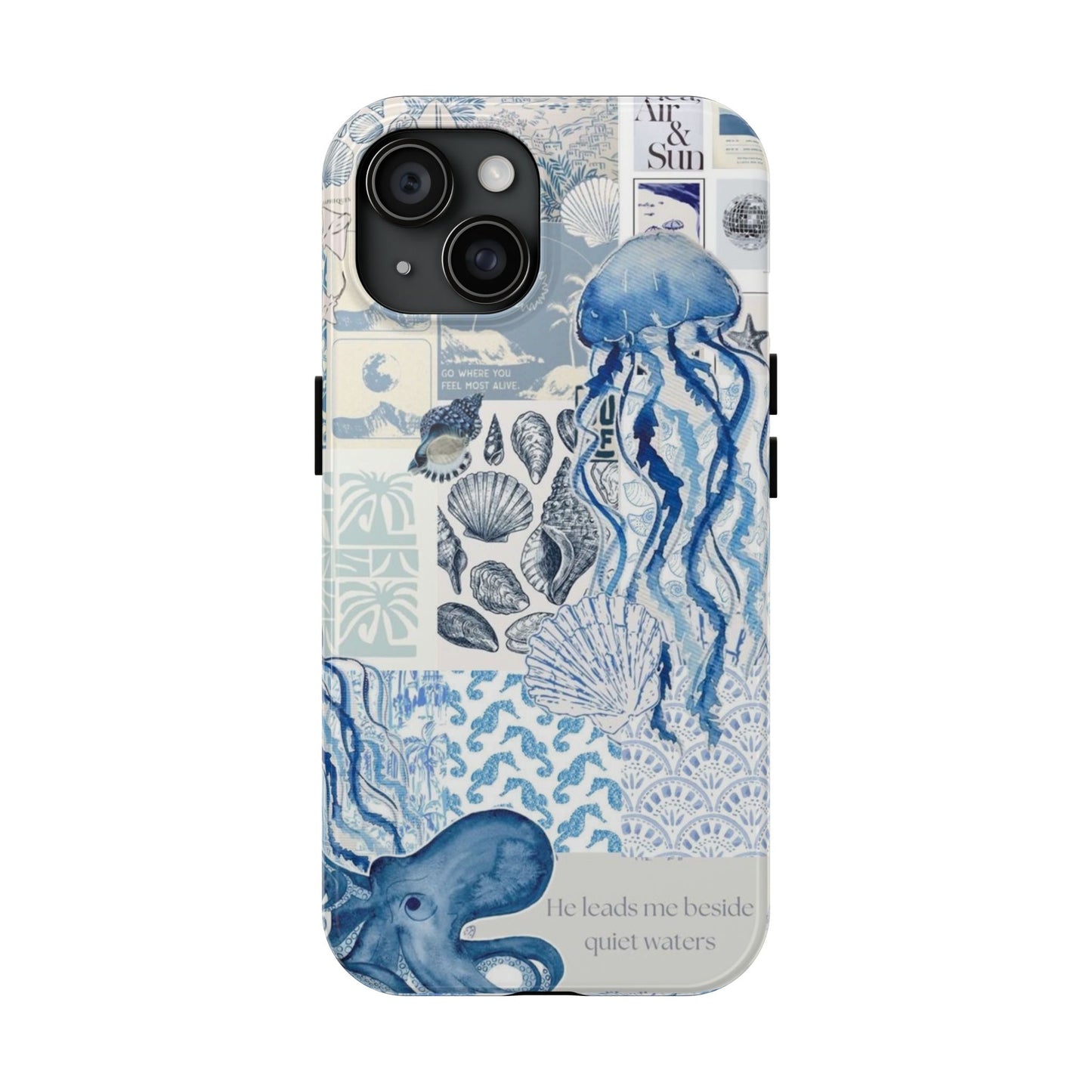 Sea Collage Tough Phone Case — Blue Jellyfish & Shells Coastal Design