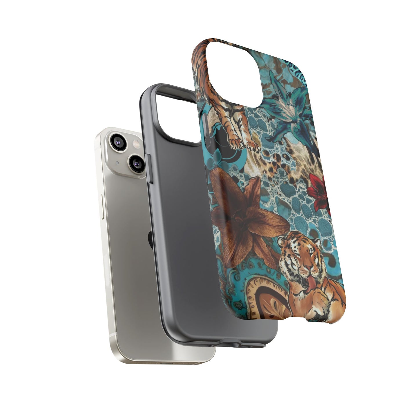 Floral Tiger Phone Case - Teal Safari Protective Cover