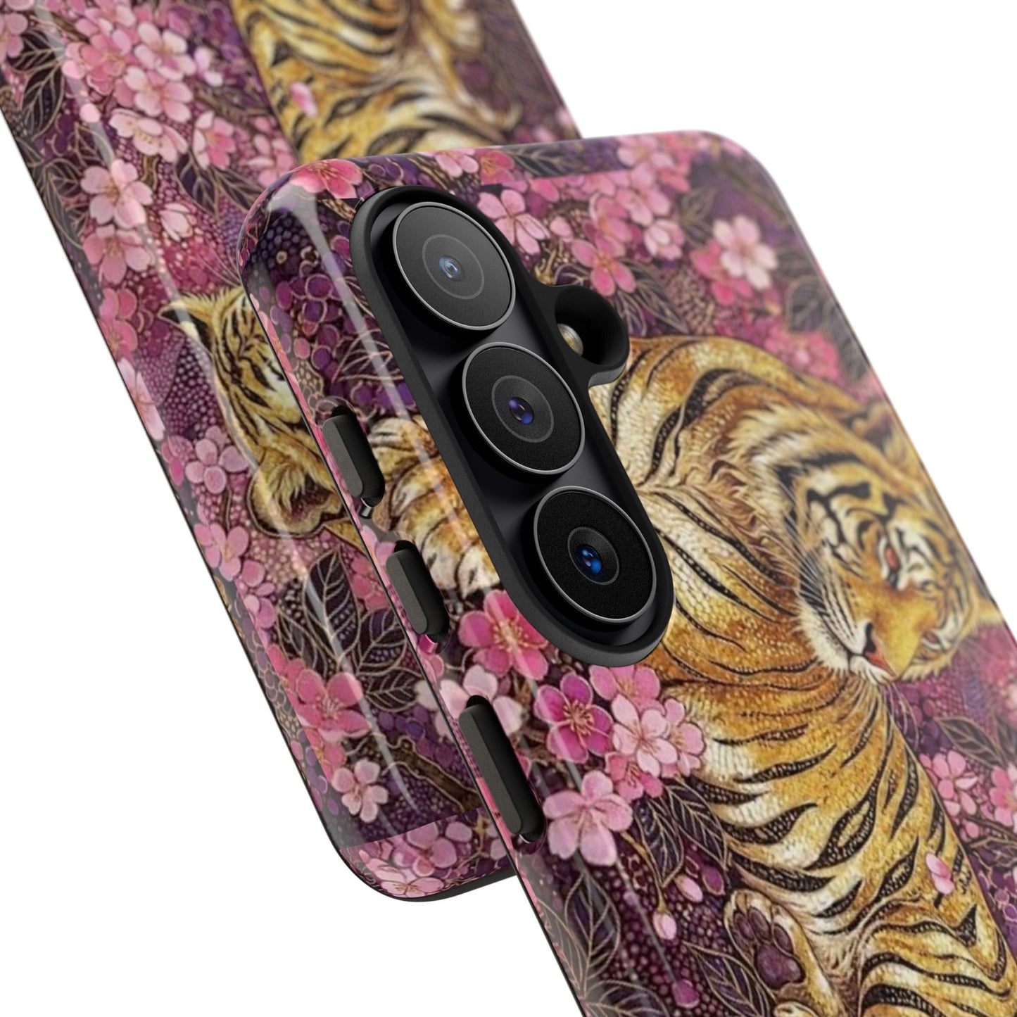Tiger Floral Phone Case — Vintage Sakura Heavy-Duty Protective Cover