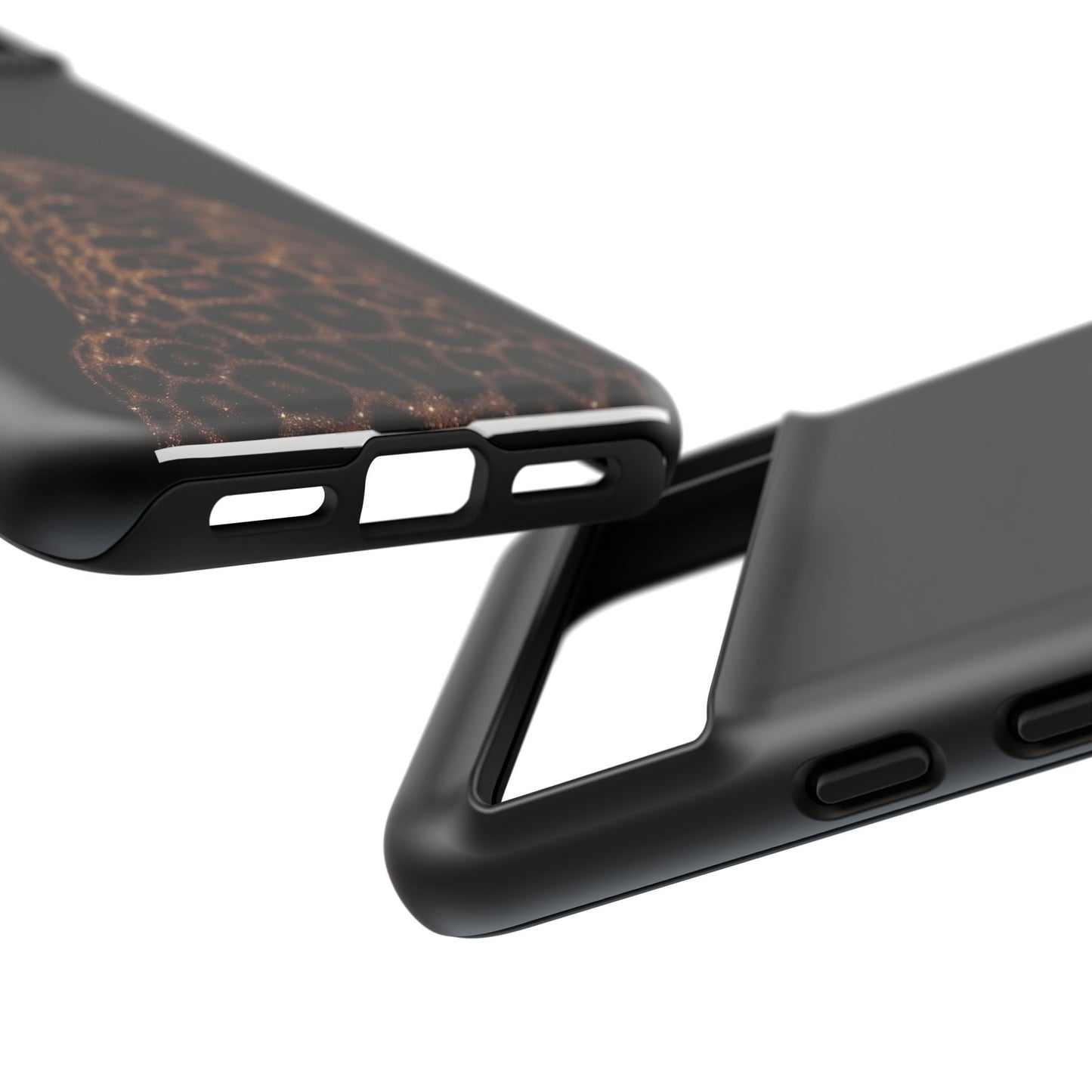 Leopard Print Tough Phone Case - Sleek Black Protective Cover