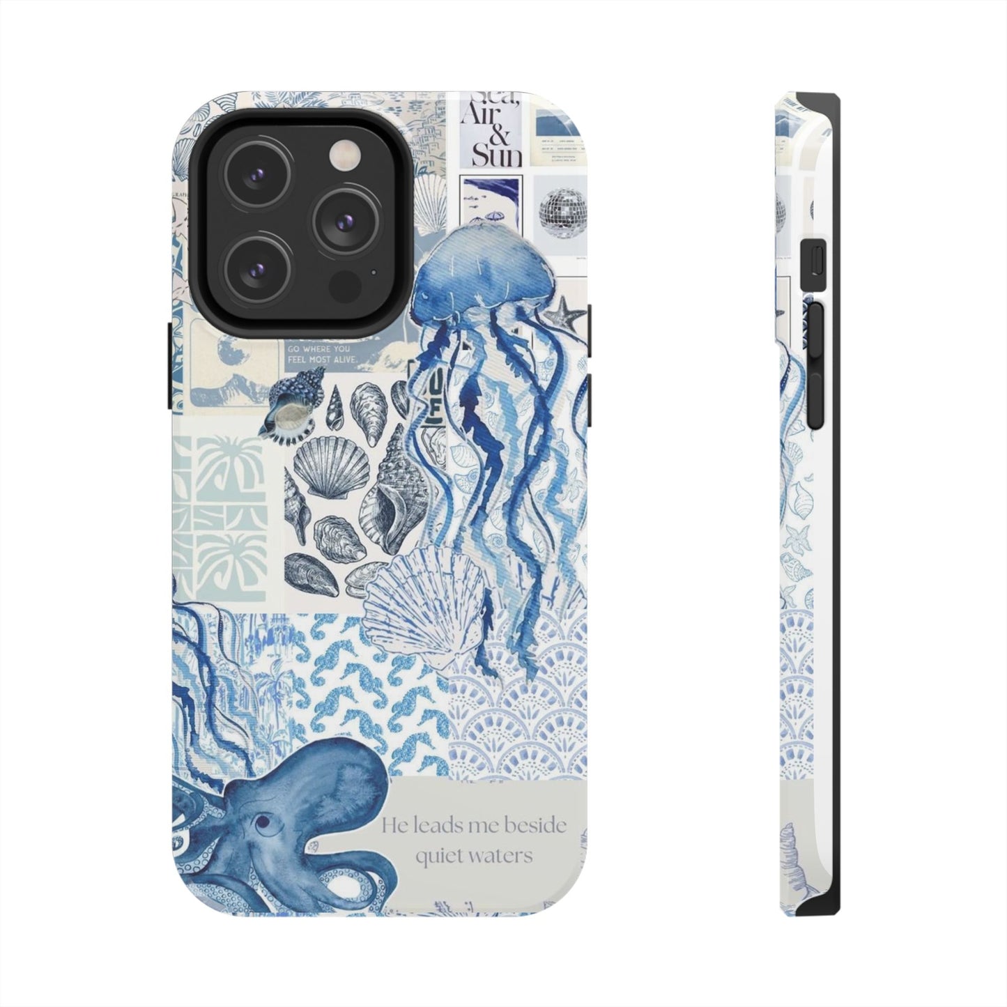 Sea Collage Tough Phone Case — Blue Jellyfish & Shells Coastal Design