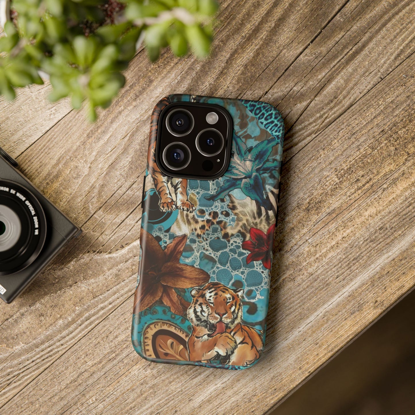 Floral Tiger Phone Case - Teal Safari Protective Cover