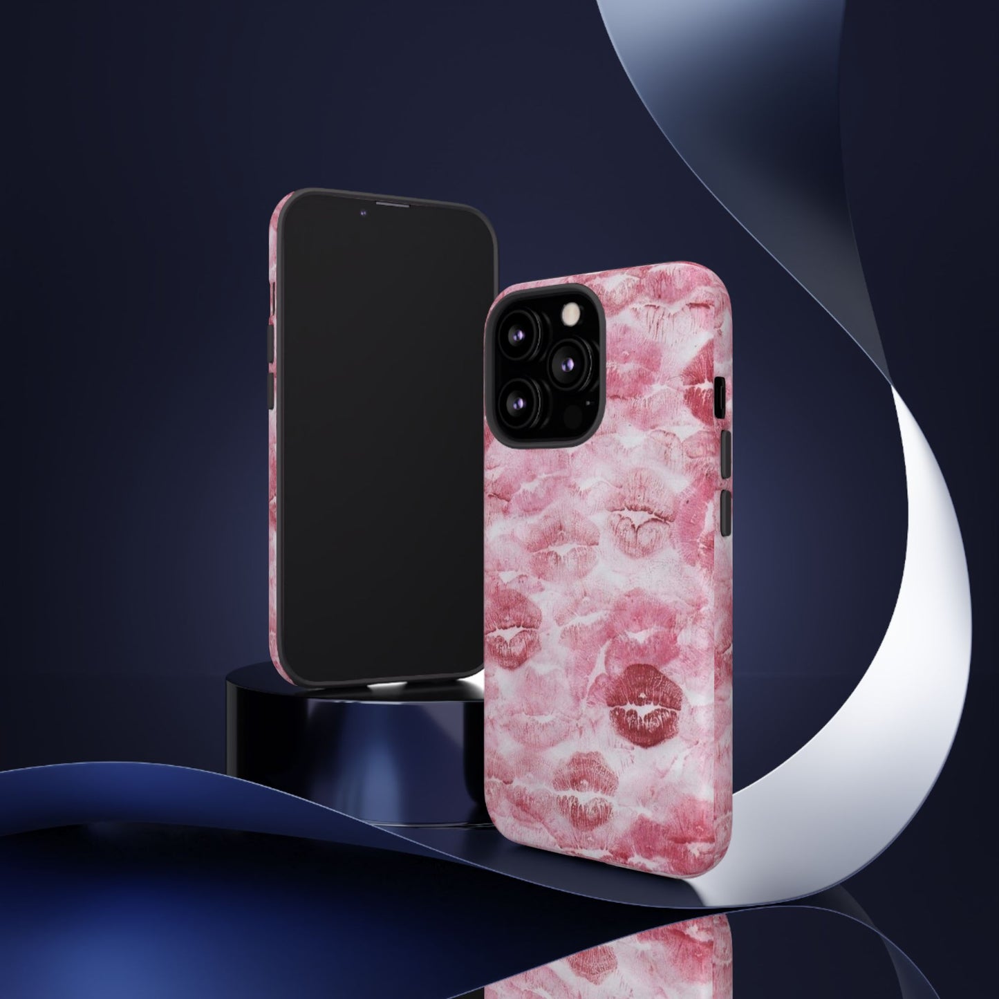 Kiss Print Tough Phone Case — Pink Marble Lip Pattern, Protective iPhone Cover