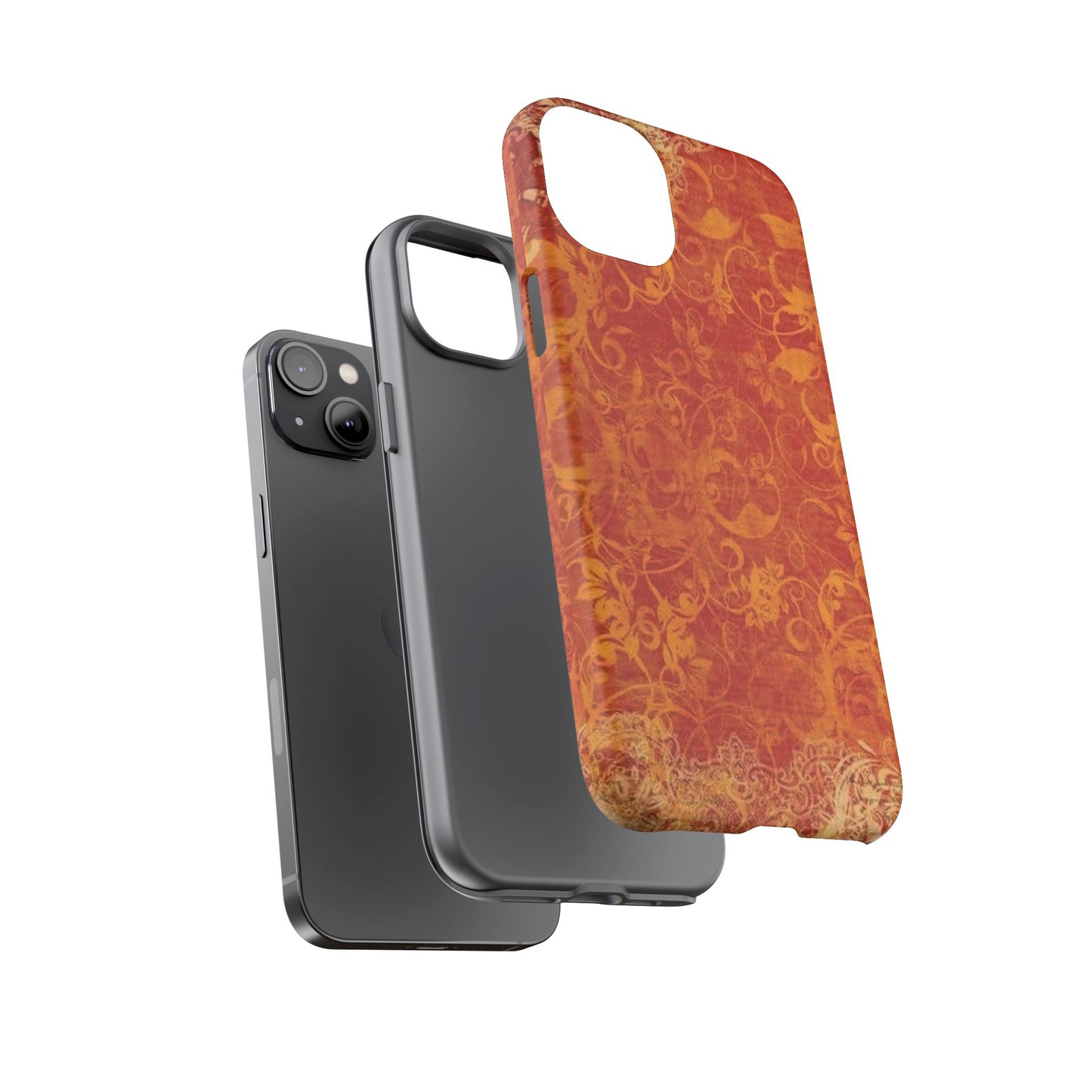 Floral Autumn iPhone Tough Case — Orange Vintage Scroll Design