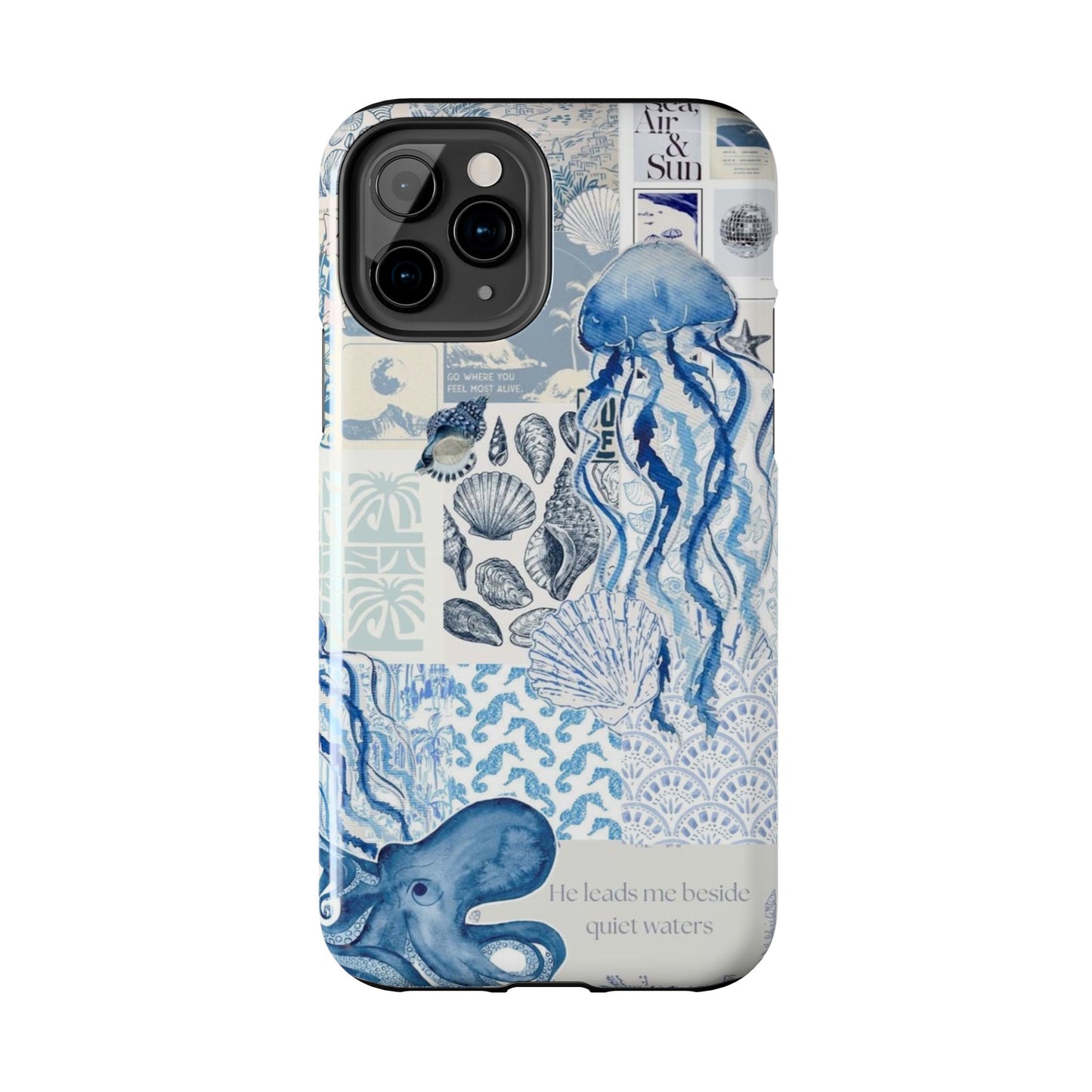 Sea Collage Tough Phone Case — Blue Jellyfish & Shells Coastal Design