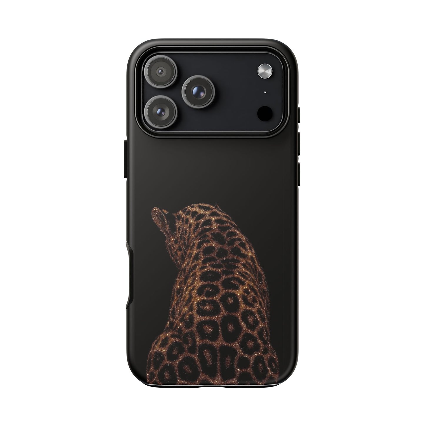 Leopard Print Tough Phone Case - Sleek Black Protective Cover