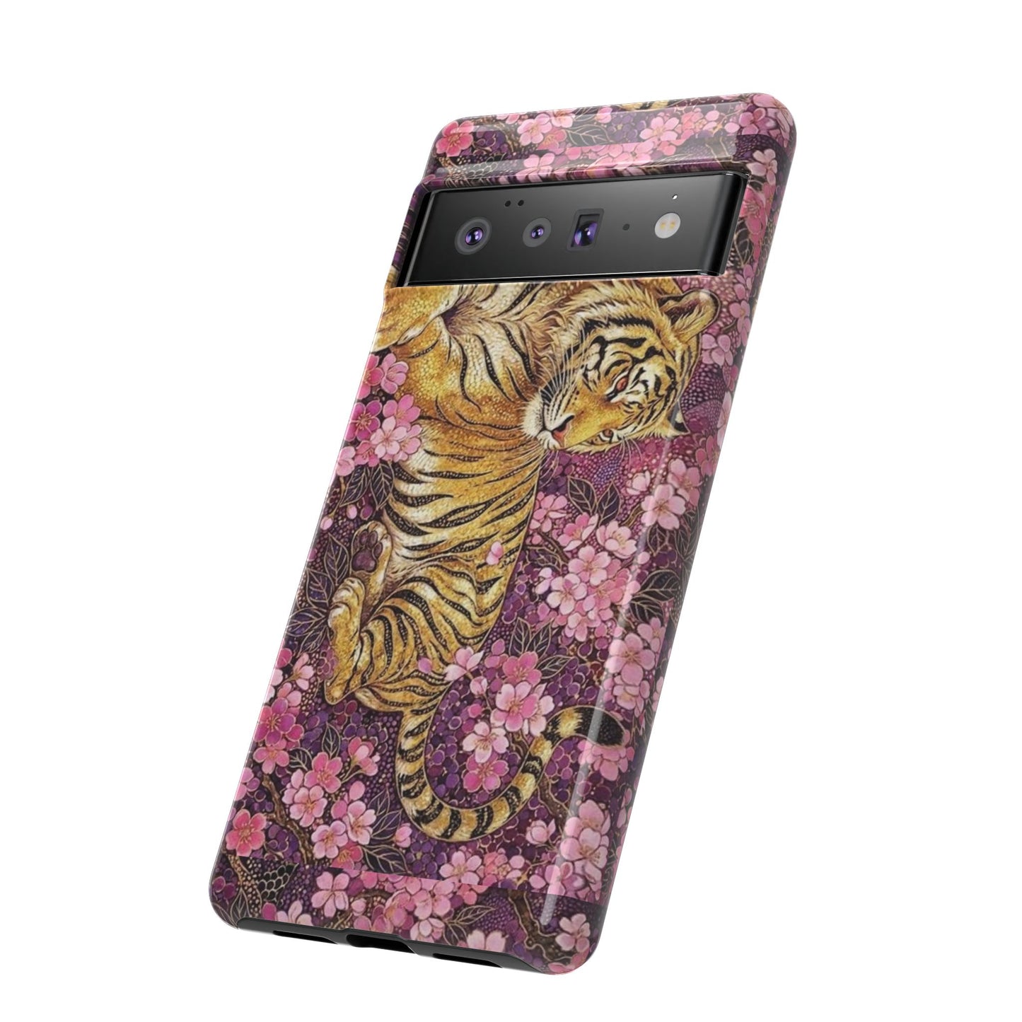 Tiger Floral Phone Case — Vintage Sakura Heavy-Duty Protective Cover