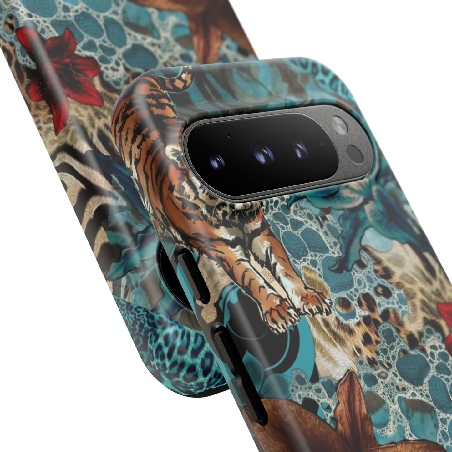 Floral Tiger Phone Case - Teal Safari Protective Cover