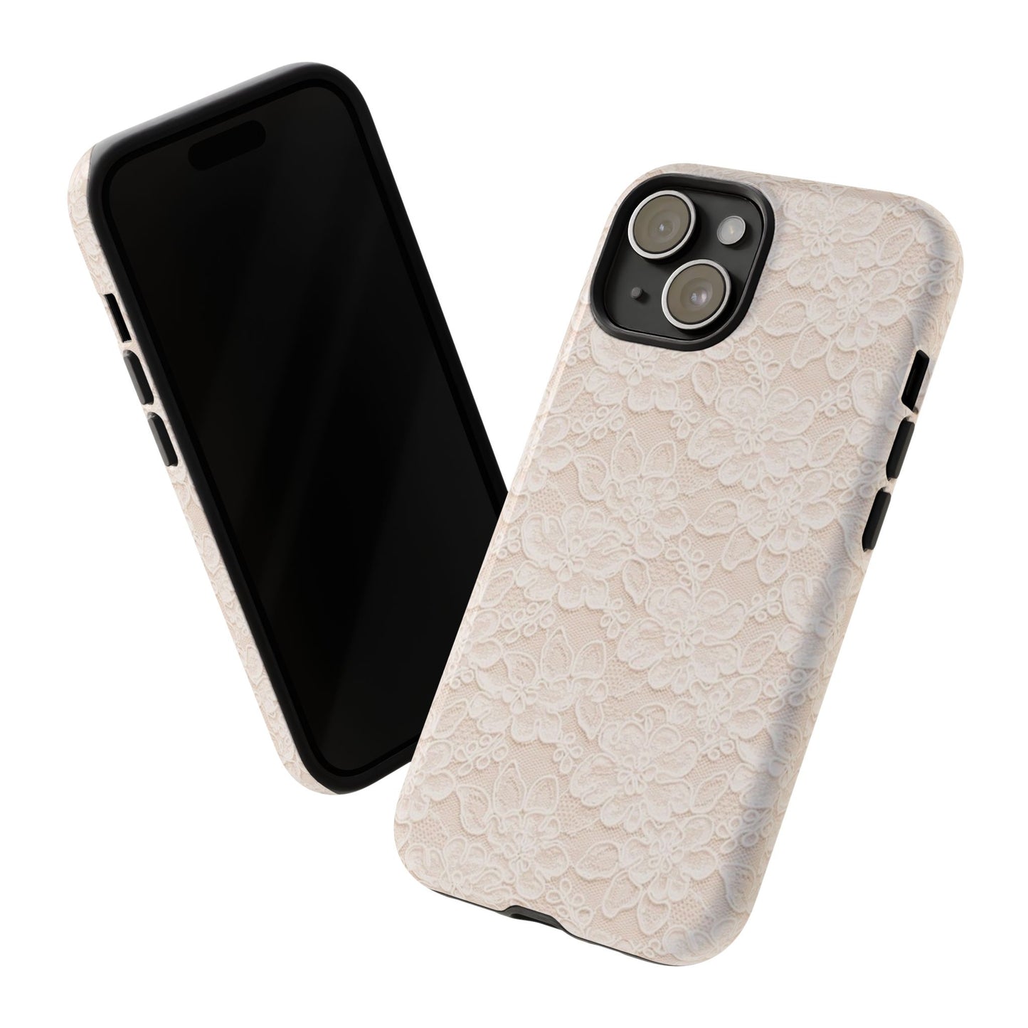 Floral Lace Tough Phone Case – Vintage Ivory Protective Cover