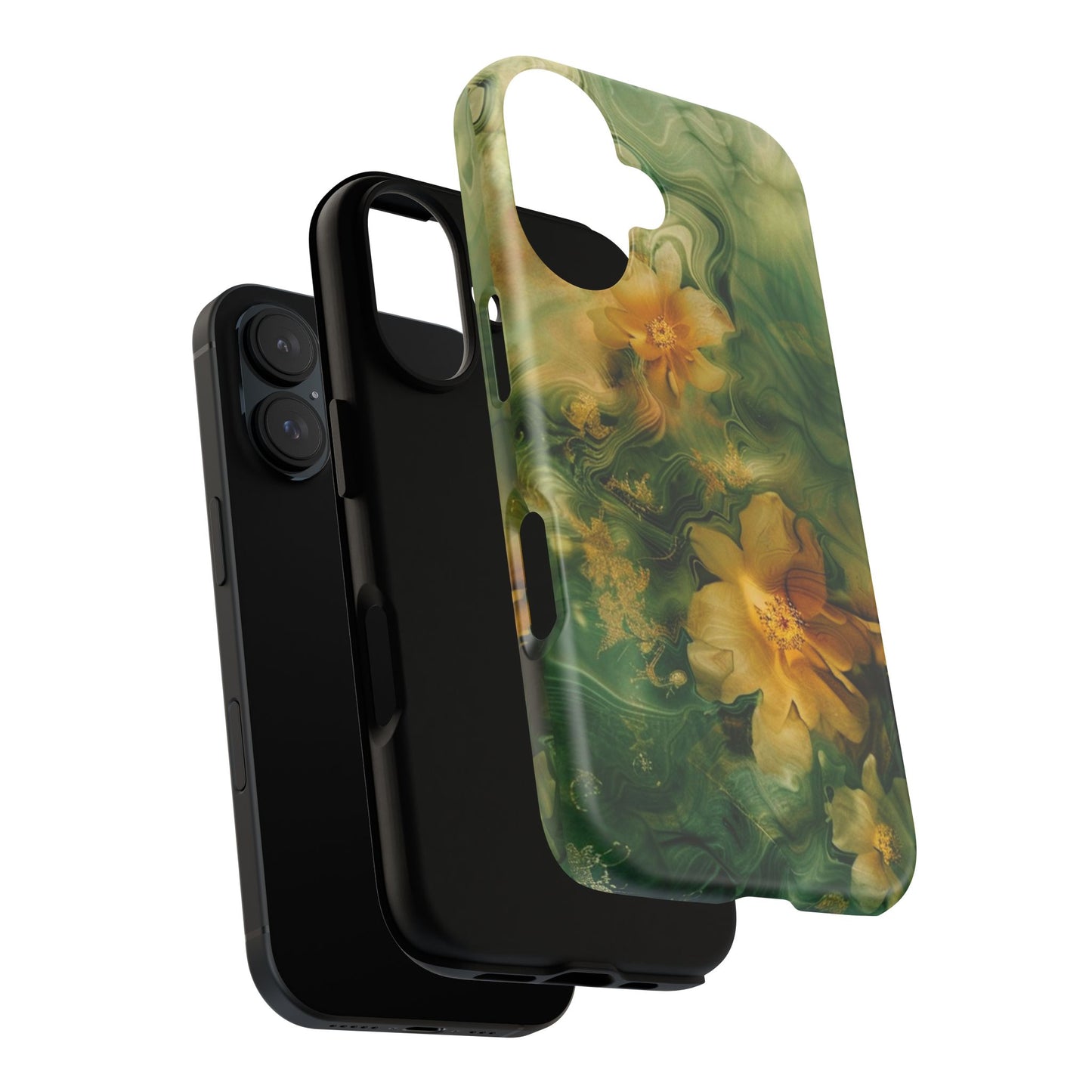 Floral Swirl Phone Case — Green & Gold Vintage Flower Design