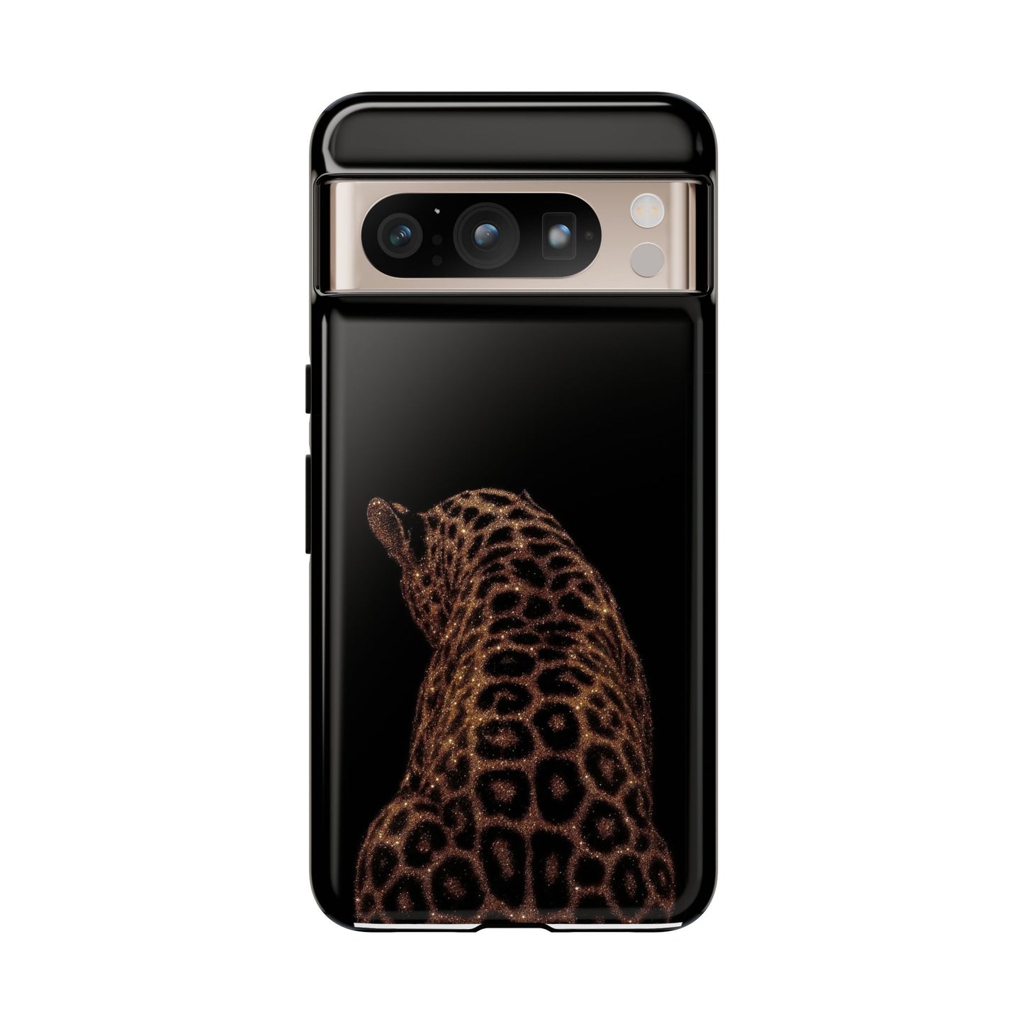 Leopard Print Tough Phone Case - Sleek Black Protective Cover