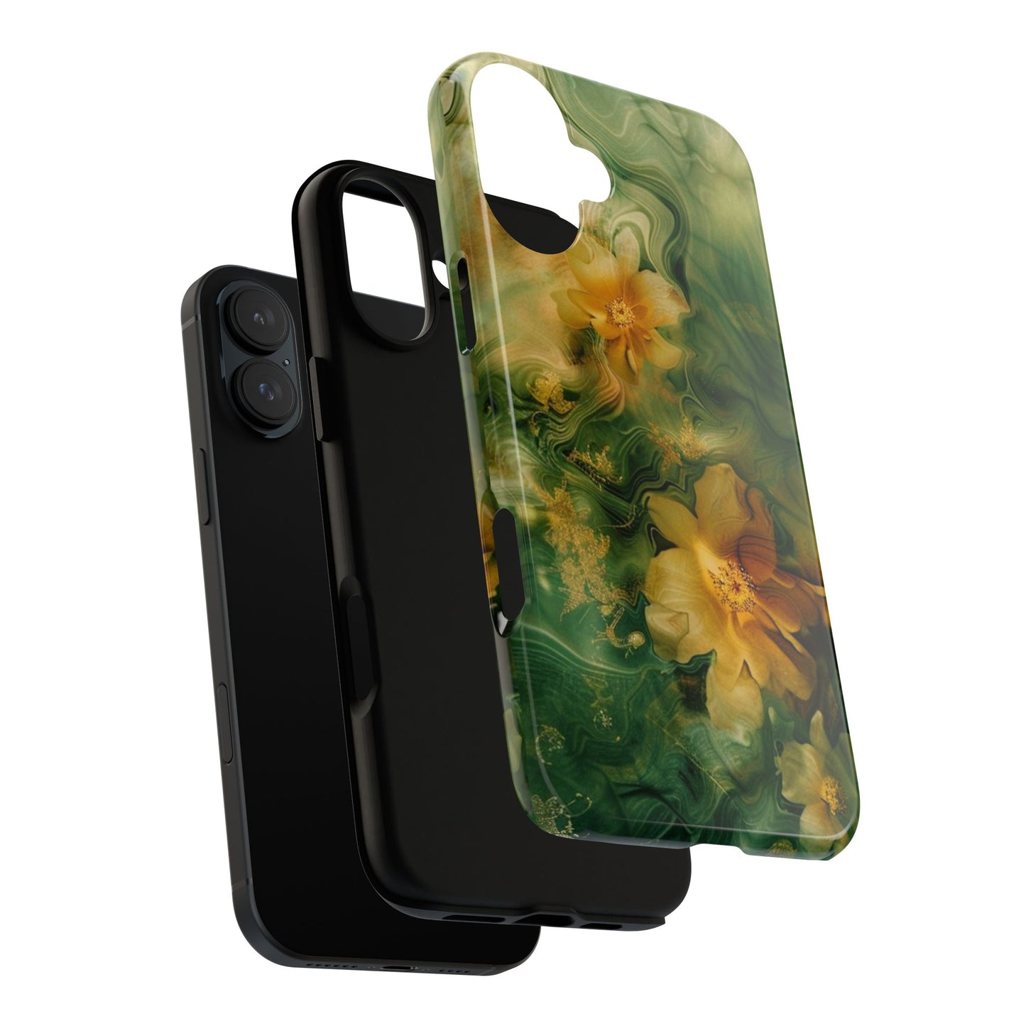 Floral Swirl Phone Case — Green & Gold Vintage Flower Design