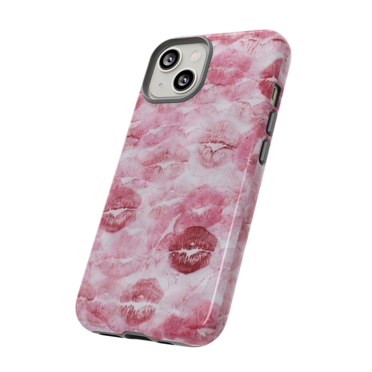 Kiss Print Tough Phone Case — Pink Marble Lip Pattern, Protective iPhone Cover
