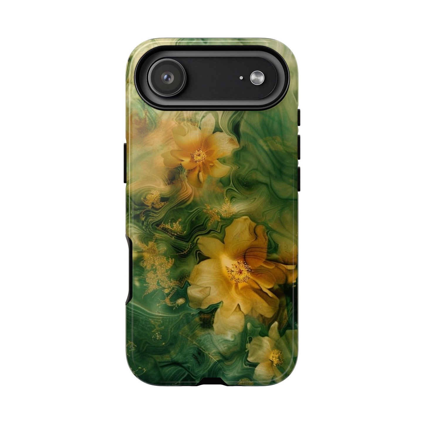 Floral Swirl Phone Case — Green & Gold Vintage Flower Design