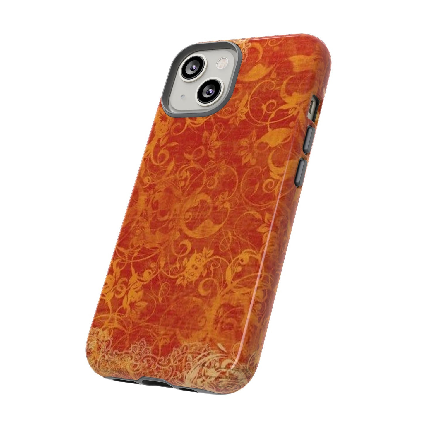 Floral Autumn iPhone Tough Case — Orange Vintage Scroll Design