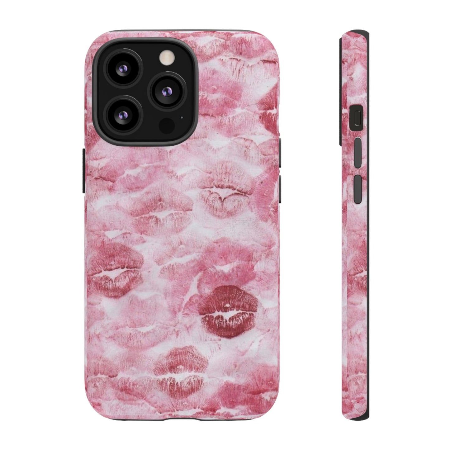 Kiss Print Tough Phone Case — Pink Marble Lip Pattern, Protective iPhone Cover