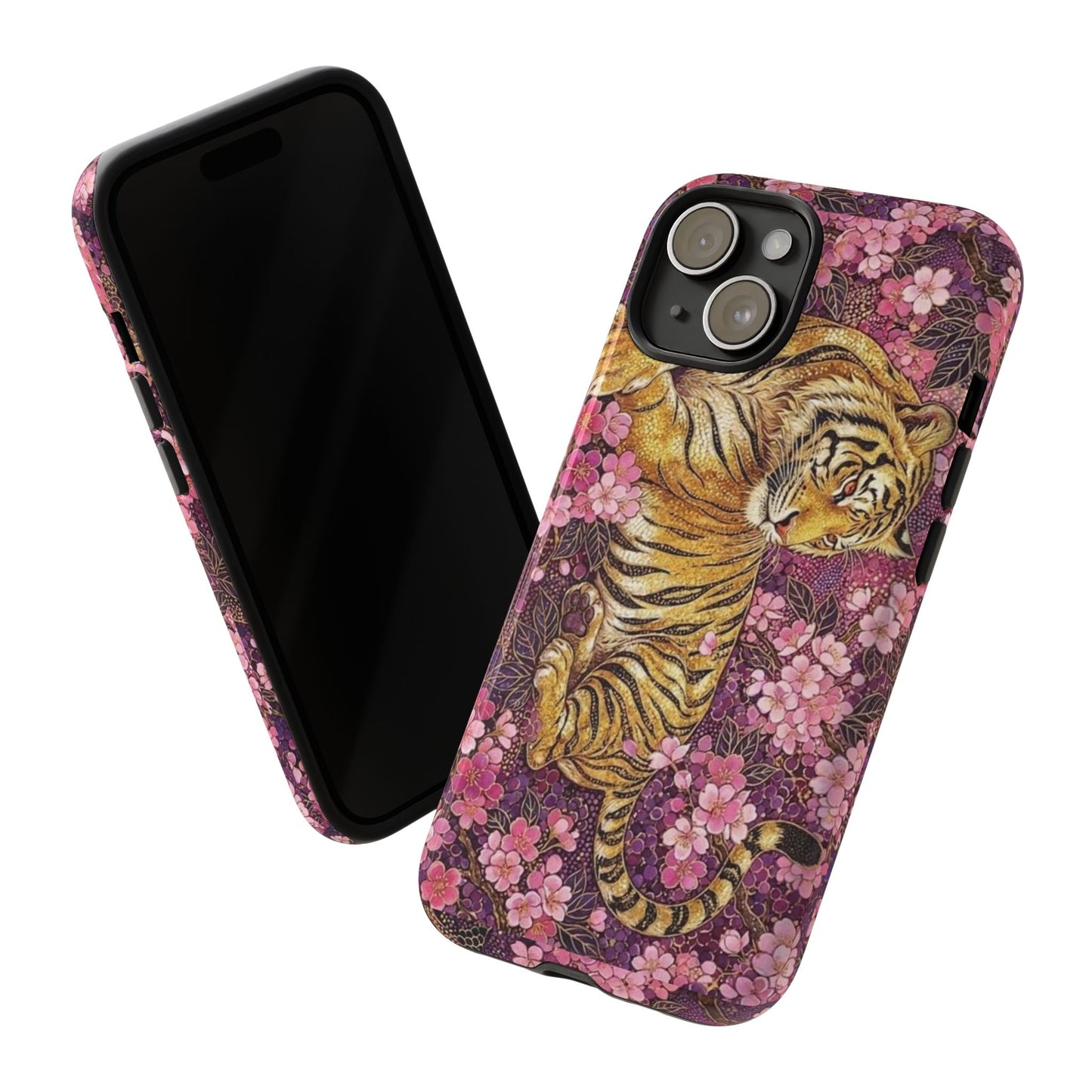 Tiger Floral Phone Case — Vintage Sakura Heavy-Duty Protective Cover