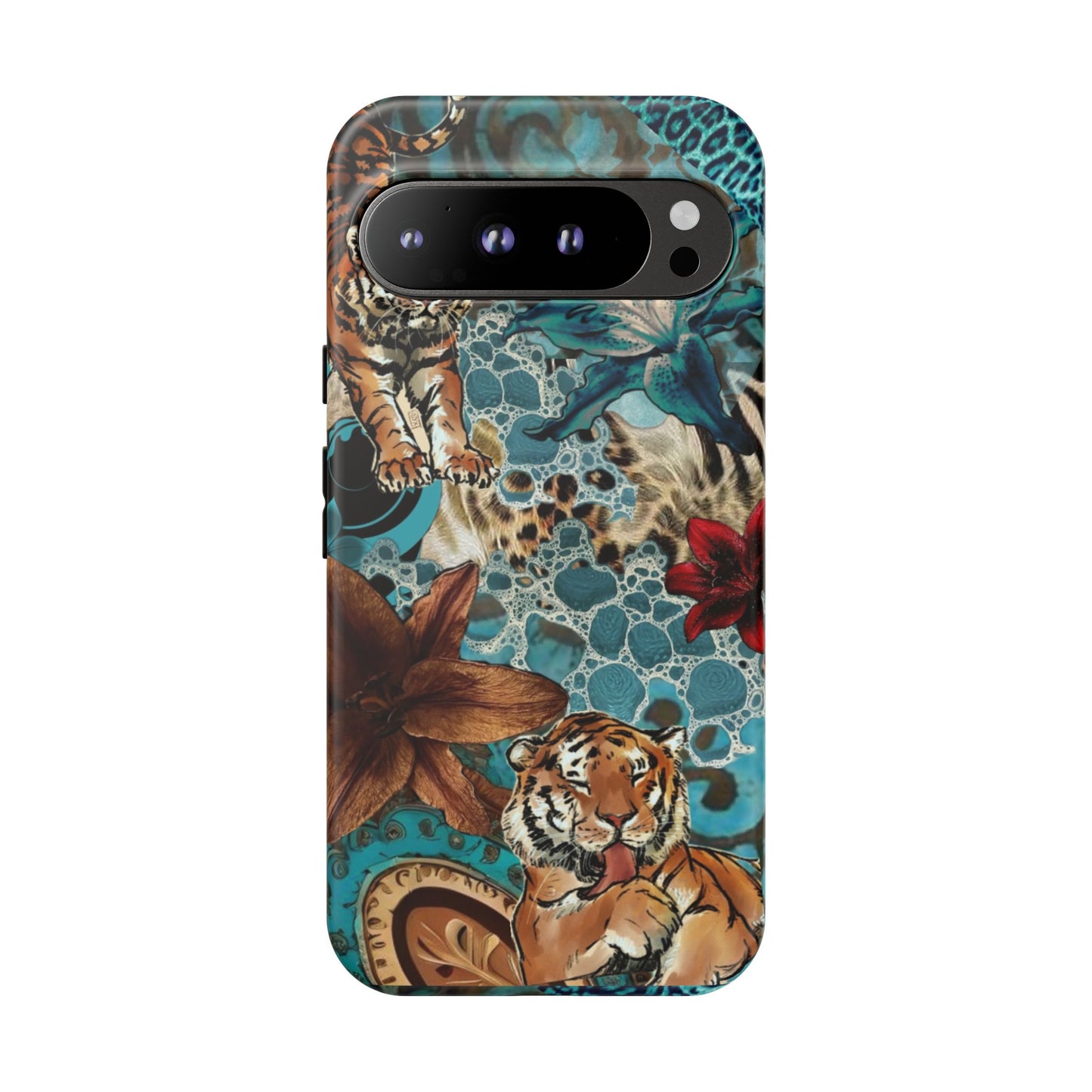 Floral Tiger Phone Case - Teal Safari Protective Cover