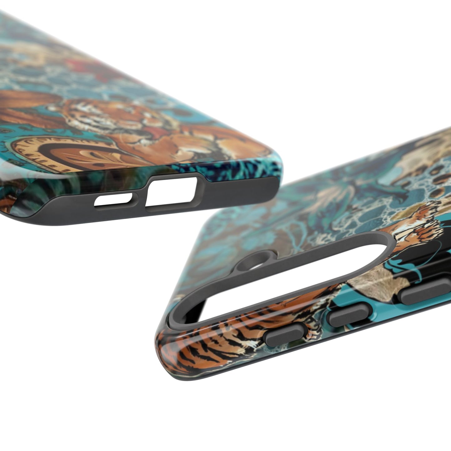 Floral Tiger Phone Case - Teal Safari Protective Cover