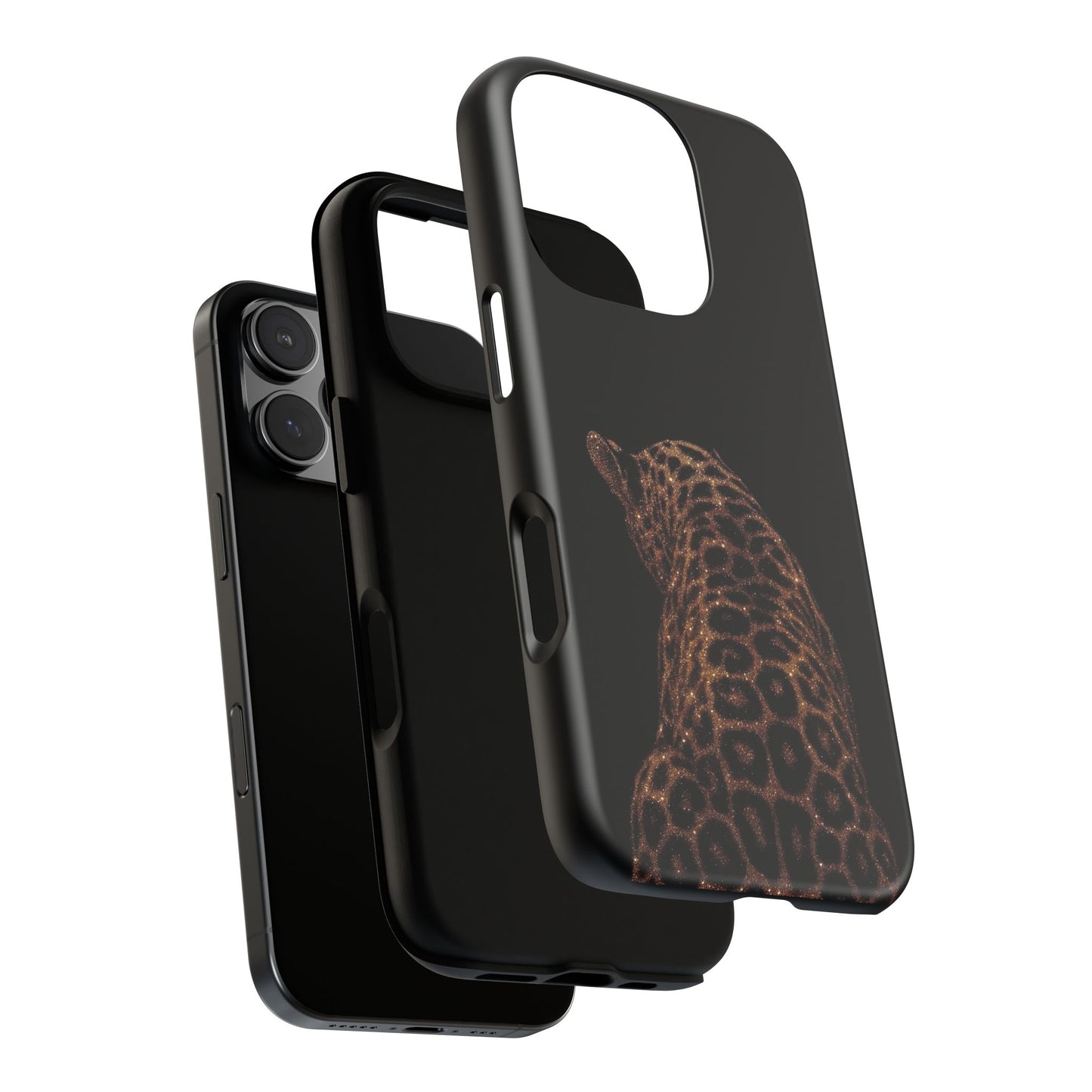 Leopard Print Tough Phone Case - Sleek Black Protective Cover