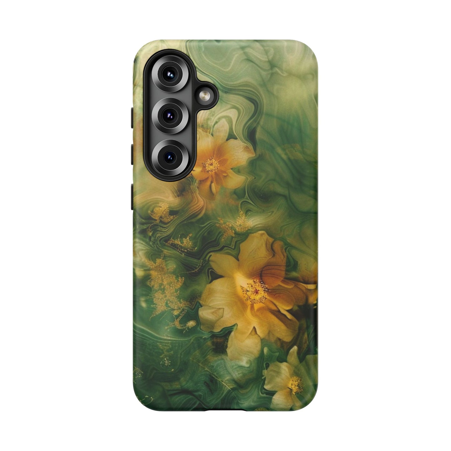 Floral Swirl Phone Case — Green & Gold Vintage Flower Design