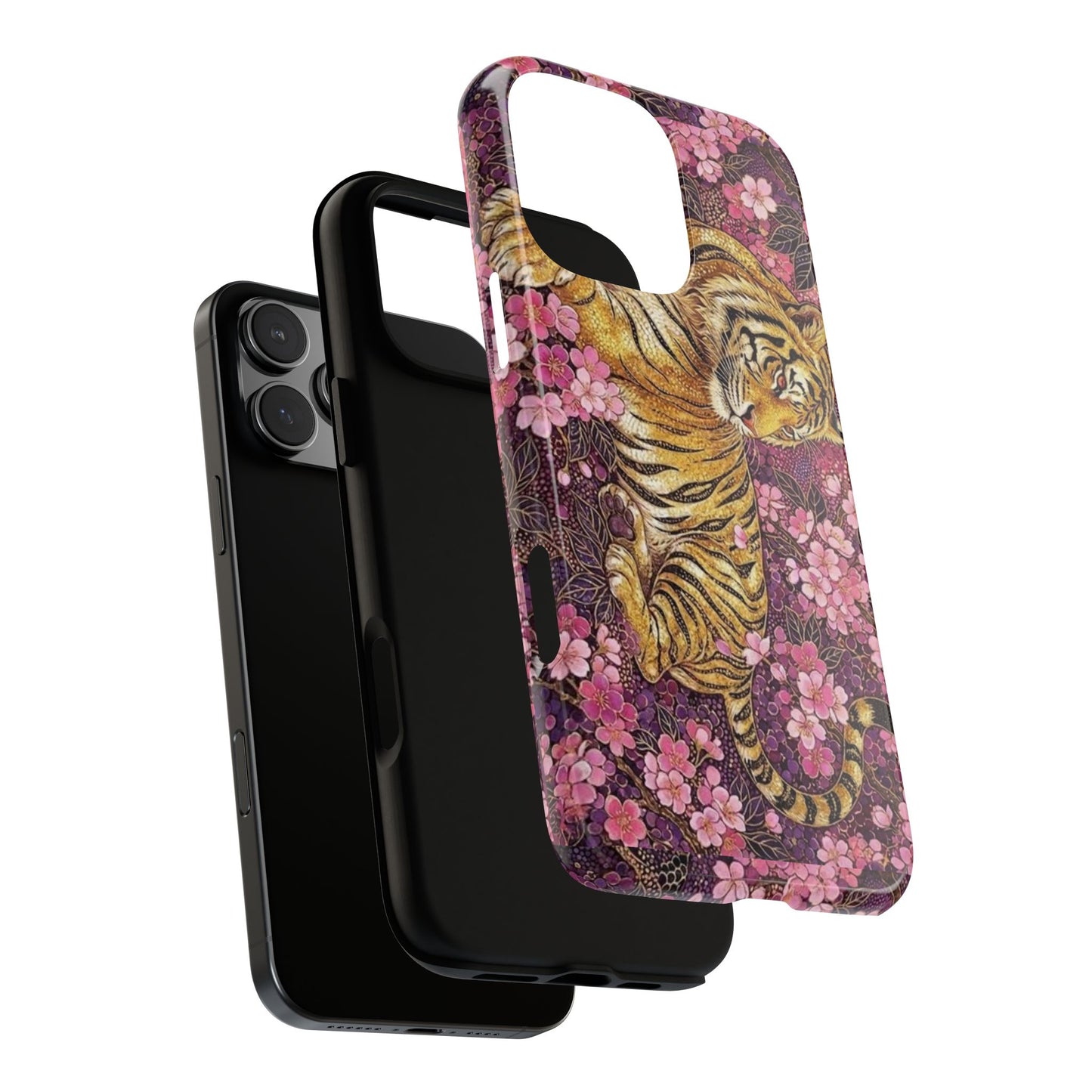 Tiger Floral Phone Case — Vintage Sakura Heavy-Duty Protective Cover