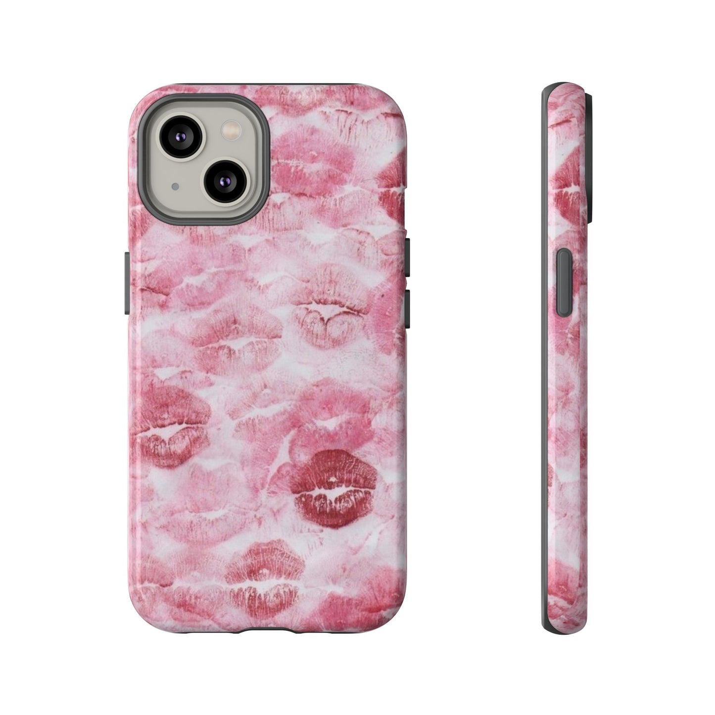 Kiss Print Tough Phone Case — Pink Marble Lip Pattern, Protective iPhone Cover