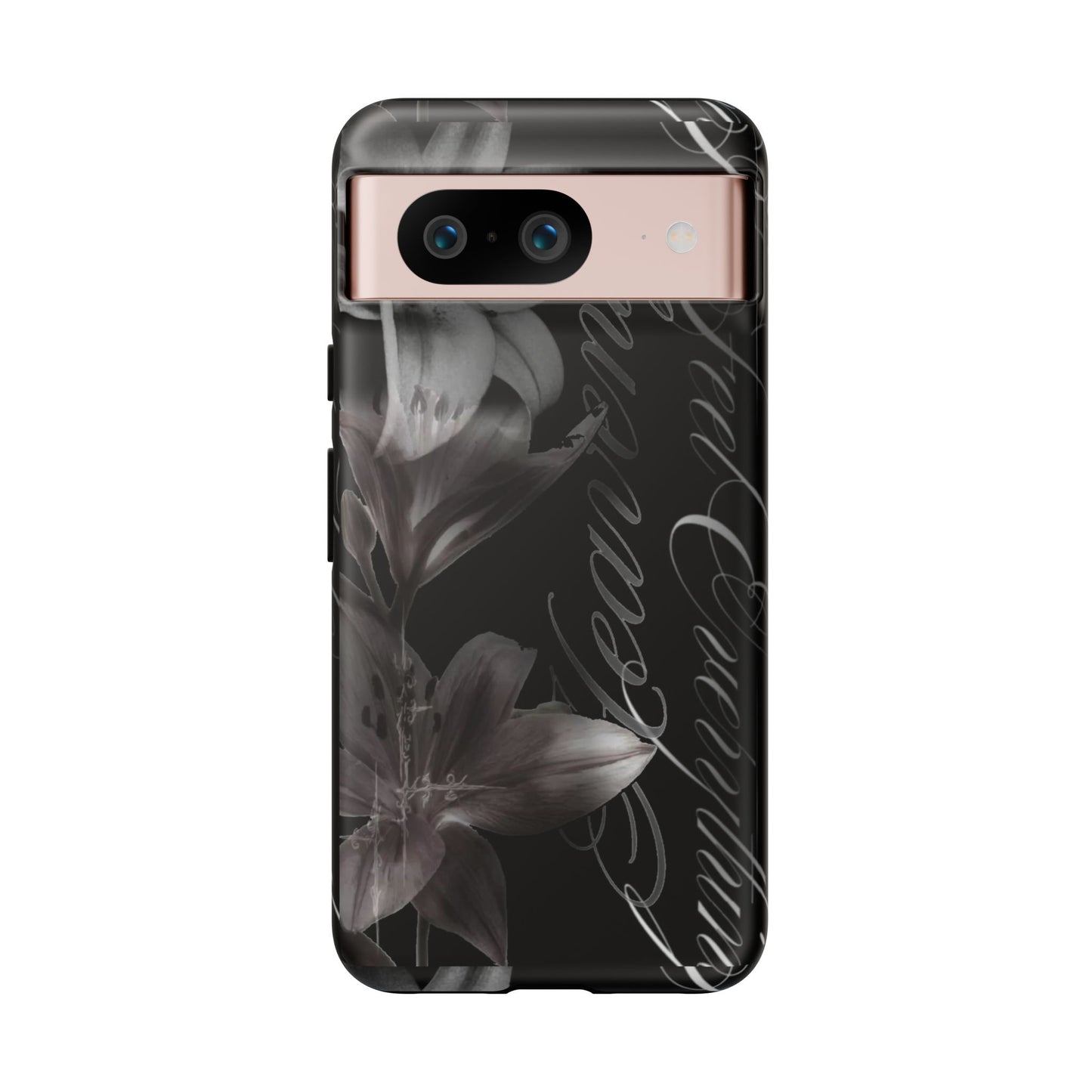 Floral Script Tough Phone Case – Black Lily Protective Cover
