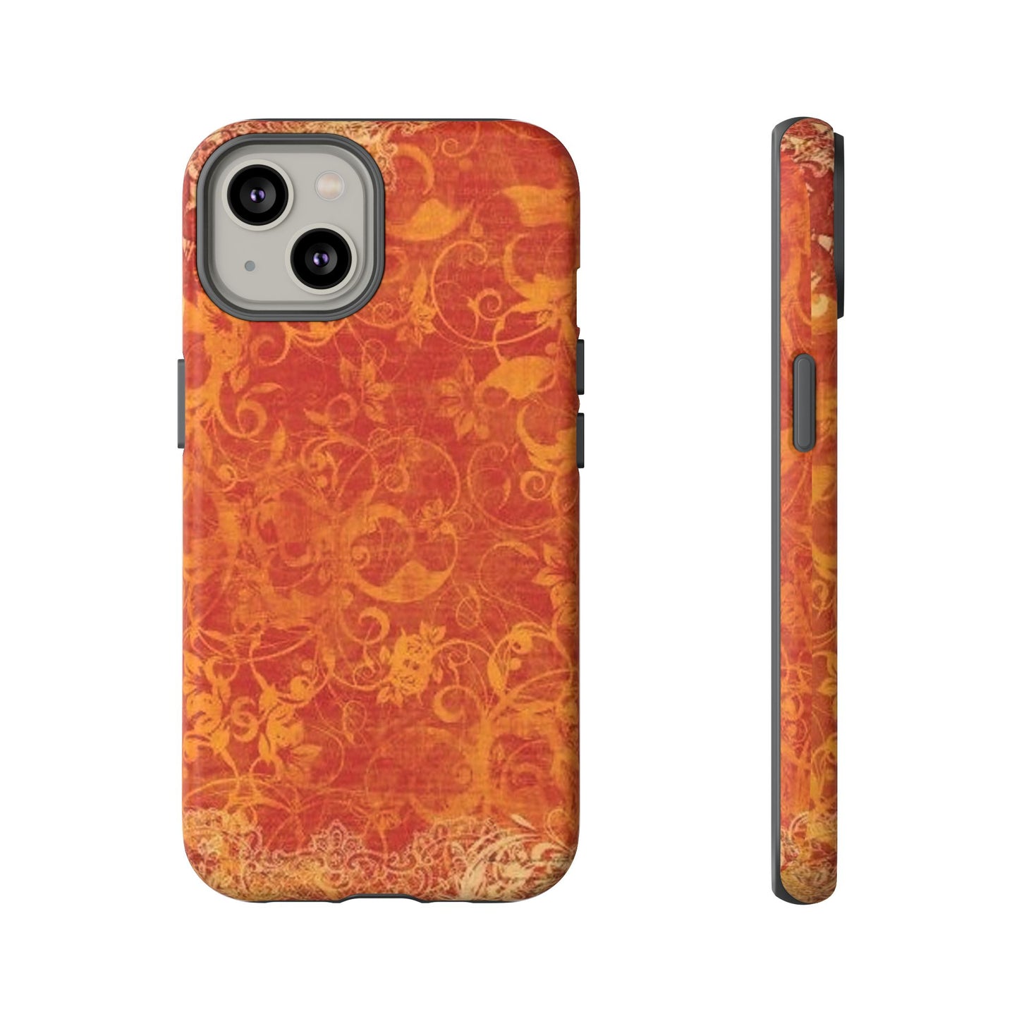 Floral Autumn iPhone Tough Case — Orange Vintage Scroll Design