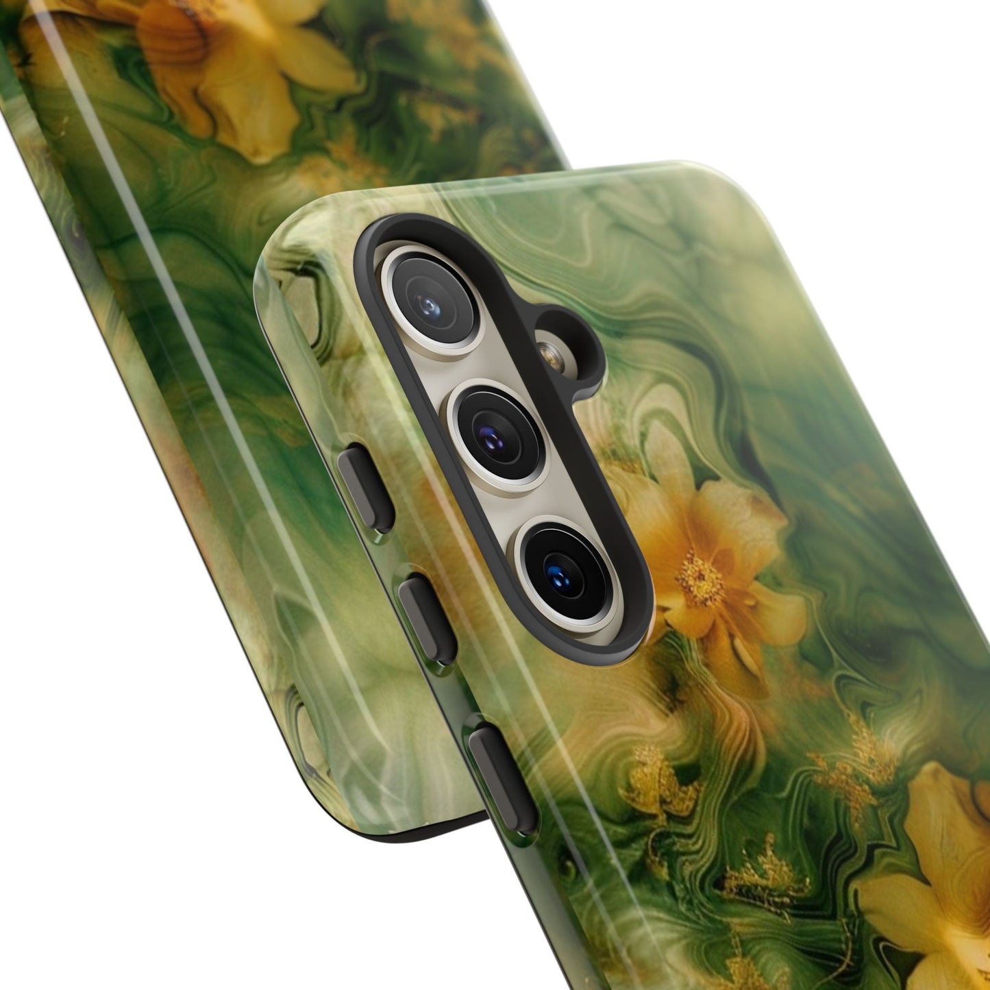 Floral Swirl Phone Case — Green & Gold Vintage Flower Design