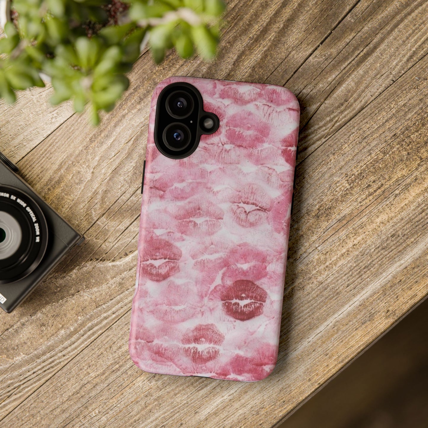 Kiss Print Tough Phone Case — Pink Marble Lip Pattern, Protective iPhone Cover