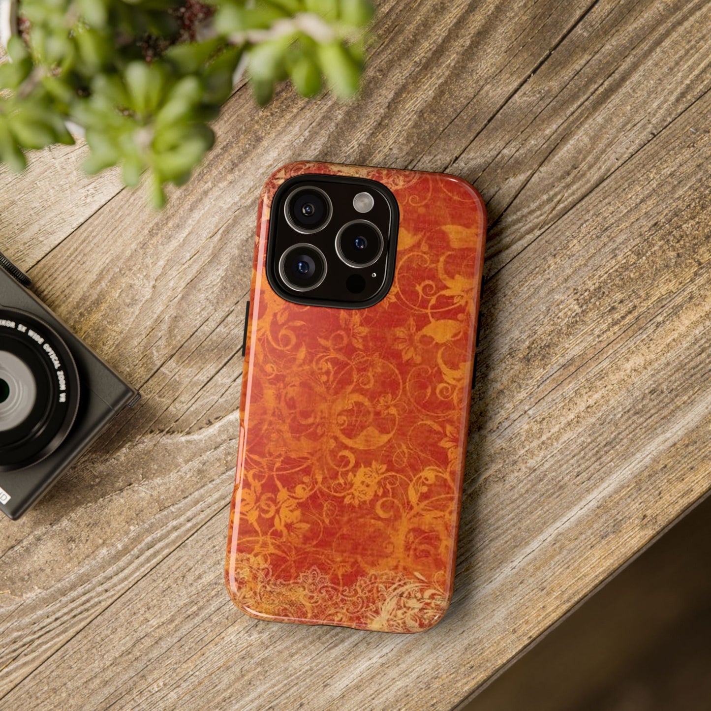 Floral Autumn iPhone Tough Case — Orange Vintage Scroll Design
