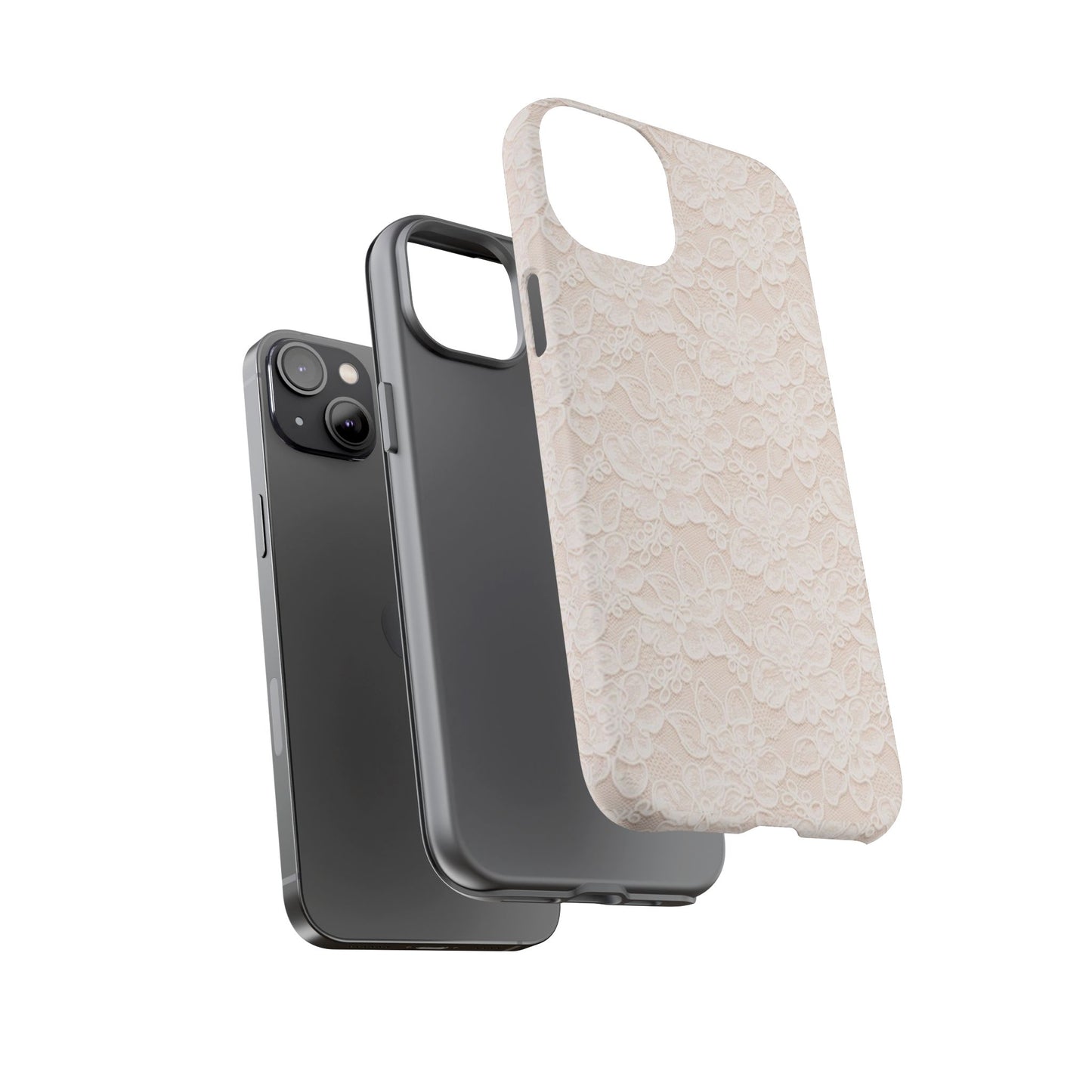 Floral Lace Tough Phone Case – Vintage Ivory Protective Cover