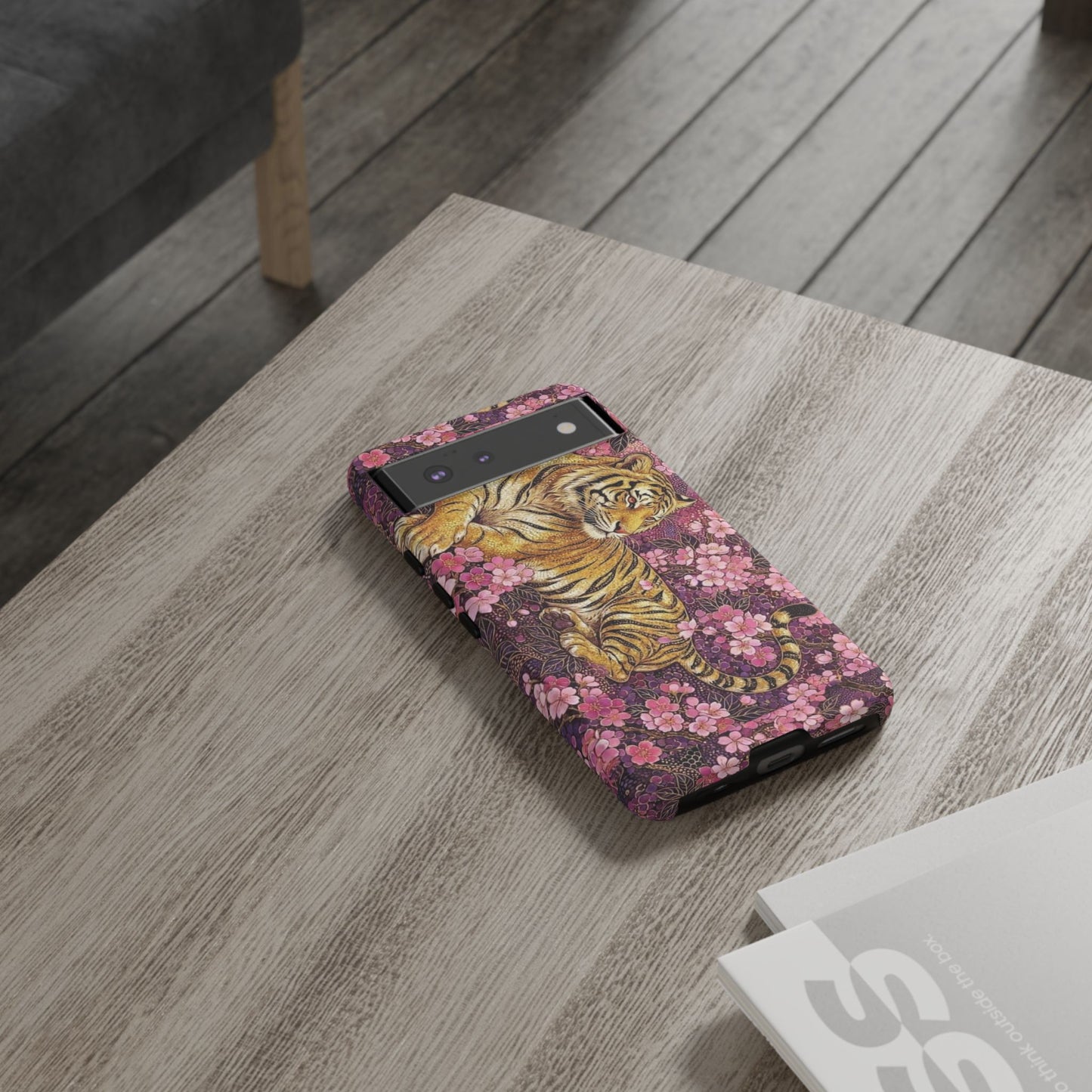 Tiger Floral Phone Case — Vintage Sakura Heavy-Duty Protective Cover