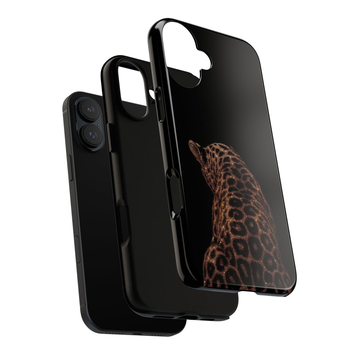 Leopard Print Tough Phone Case - Sleek Black Protective Cover