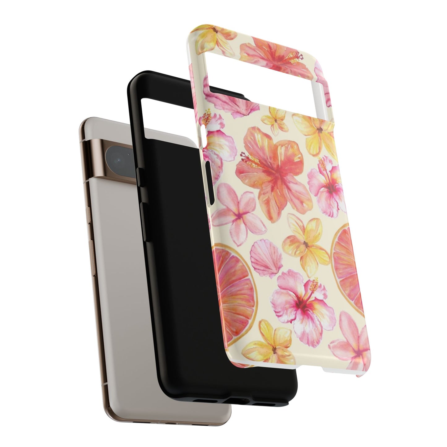 Tropical Hibiscus Tough Phone Case – Watercolor Floral & Citrus Protective Cover