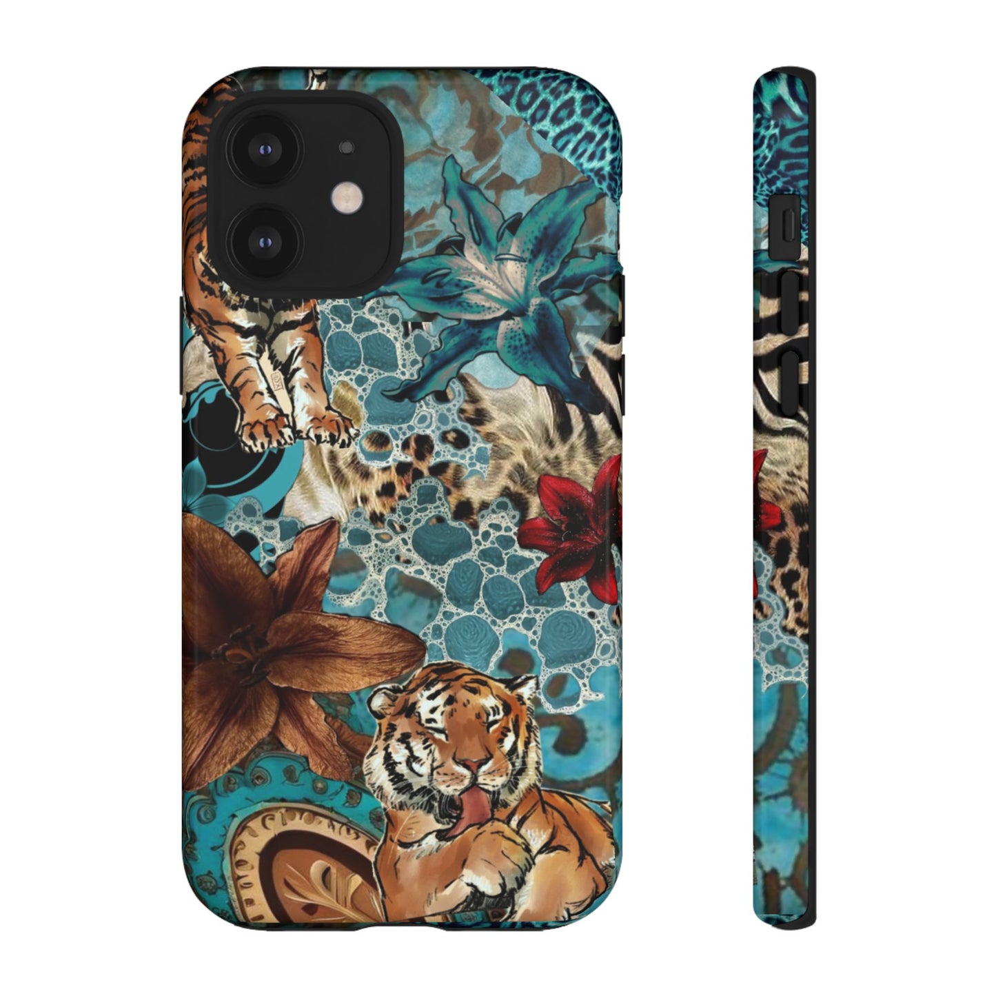 Floral Tiger Phone Case - Teal Safari Protective Cover