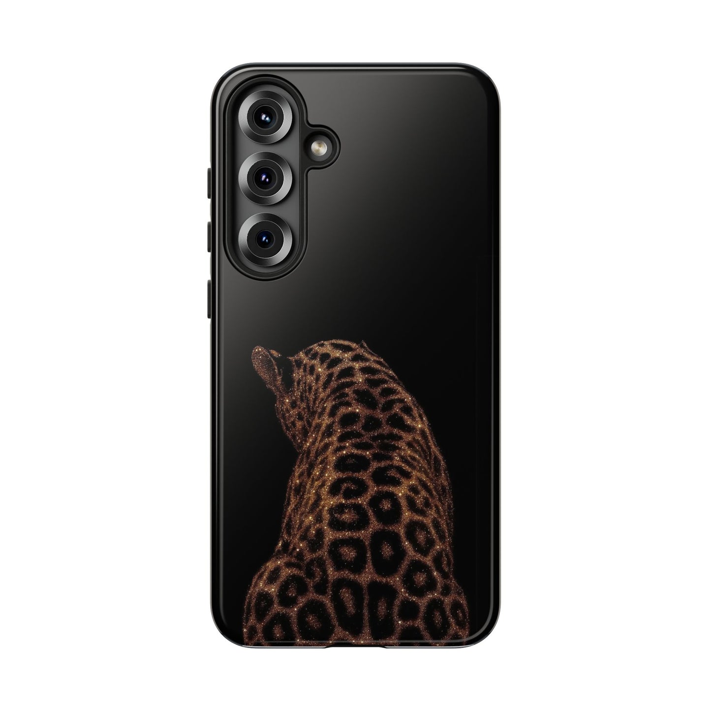 Leopard Print Tough Phone Case - Sleek Black Protective Cover