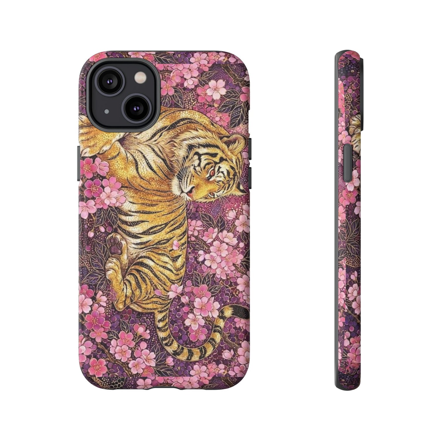 Tiger Floral Phone Case — Vintage Sakura Heavy-Duty Protective Cover