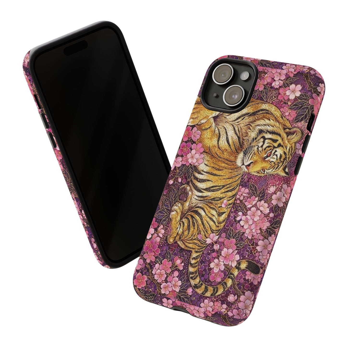 Tiger Floral Phone Case — Vintage Sakura Heavy-Duty Protective Cover