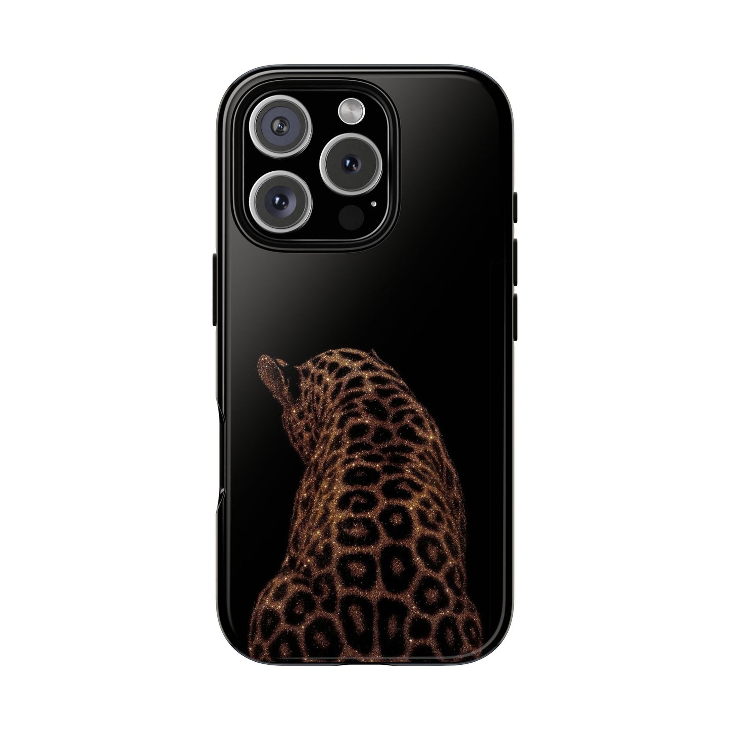 Leopard Print Tough Phone Case - Sleek Black Protective Cover