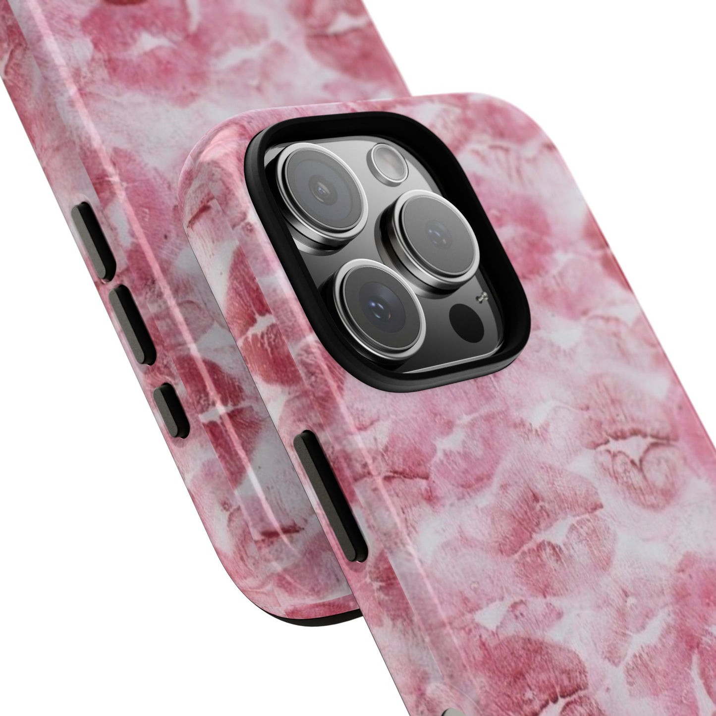 Kiss Print Tough Phone Case — Pink Marble Lip Pattern, Protective iPhone Cover