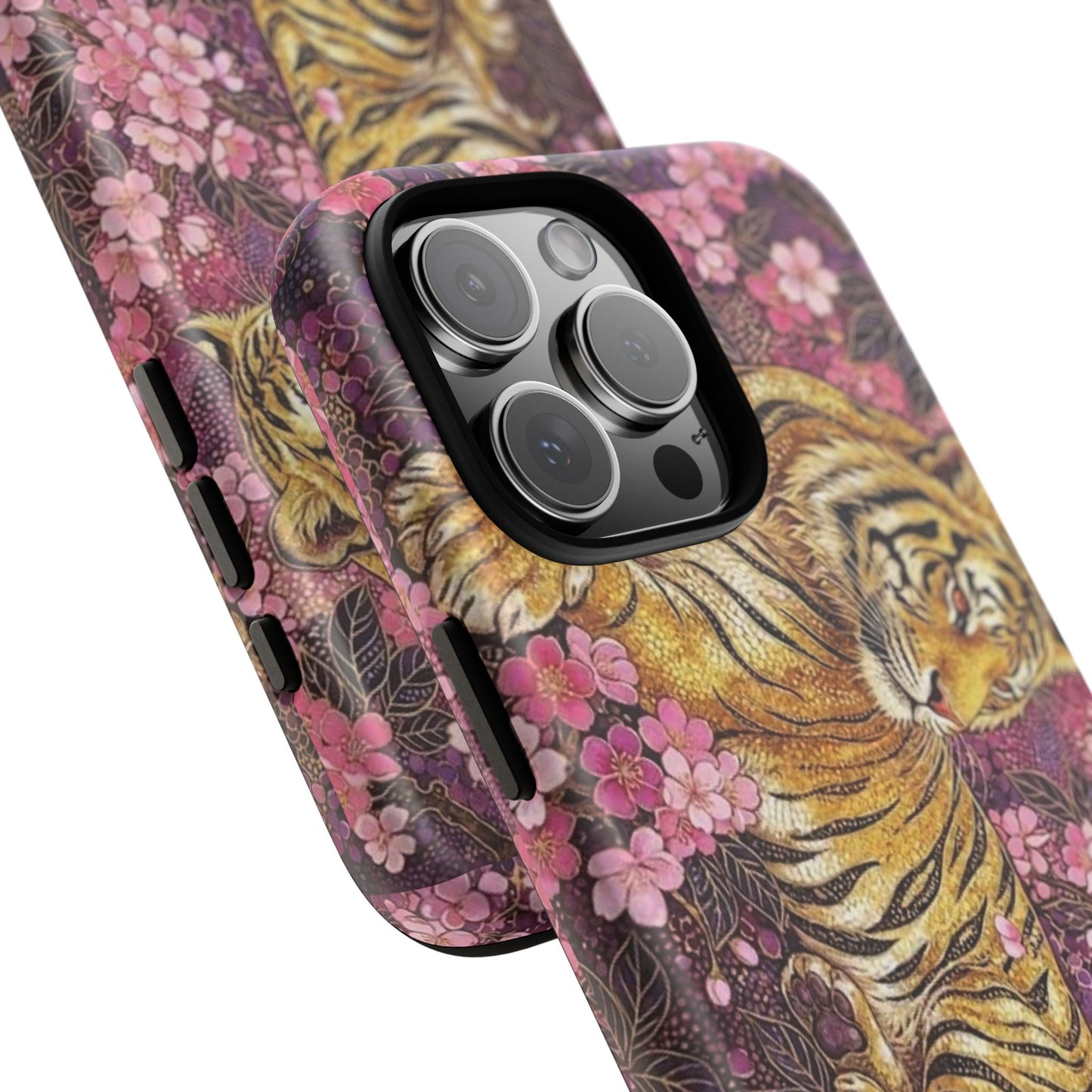 Tiger Floral Phone Case — Vintage Sakura Heavy-Duty Protective Cover