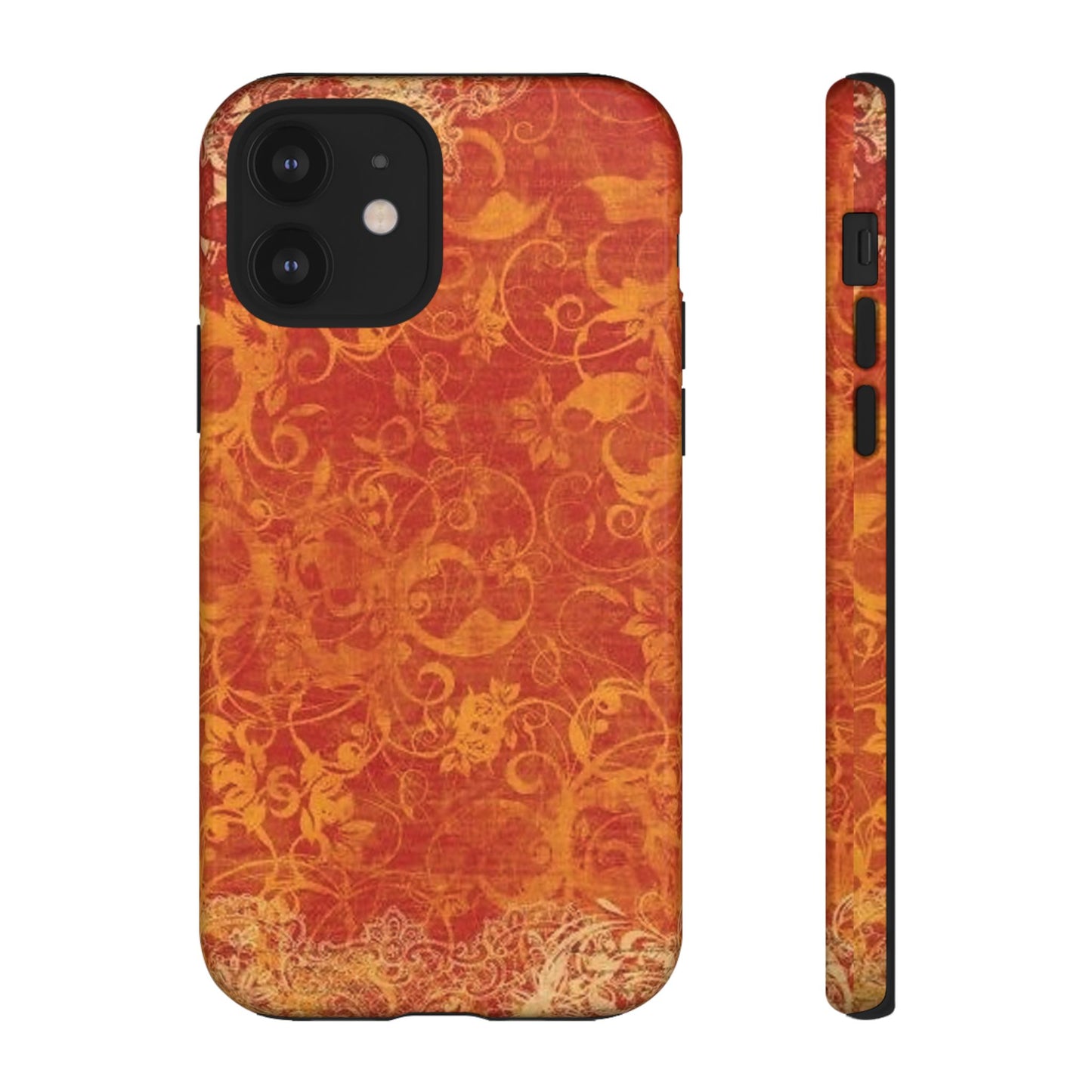 Floral Autumn iPhone Tough Case — Orange Vintage Scroll Design