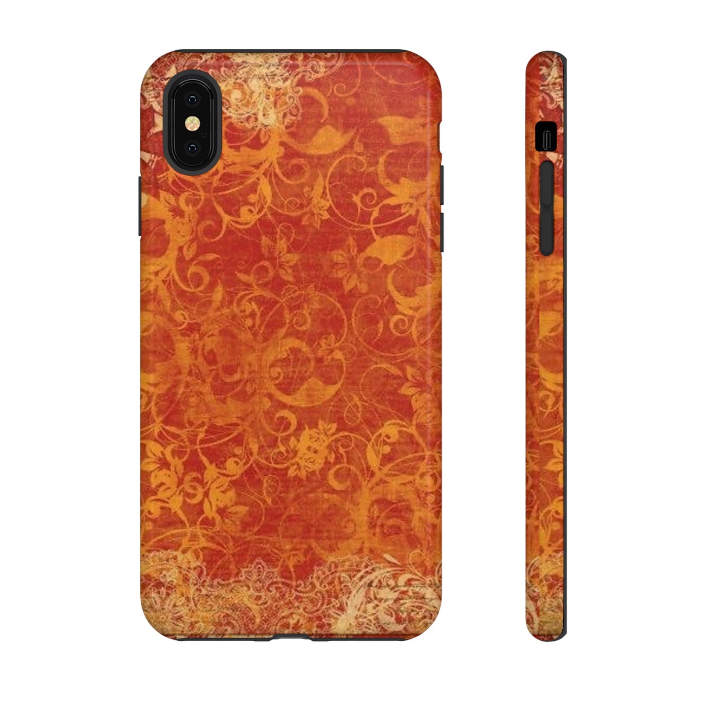 Floral Autumn iPhone Tough Case — Orange Vintage Scroll Design