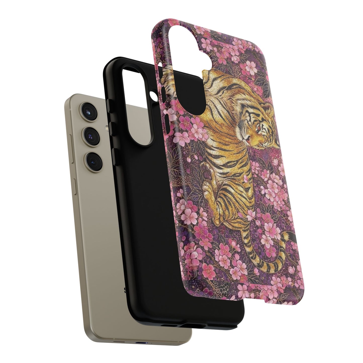 Tiger Floral Phone Case — Vintage Sakura Heavy-Duty Protective Cover