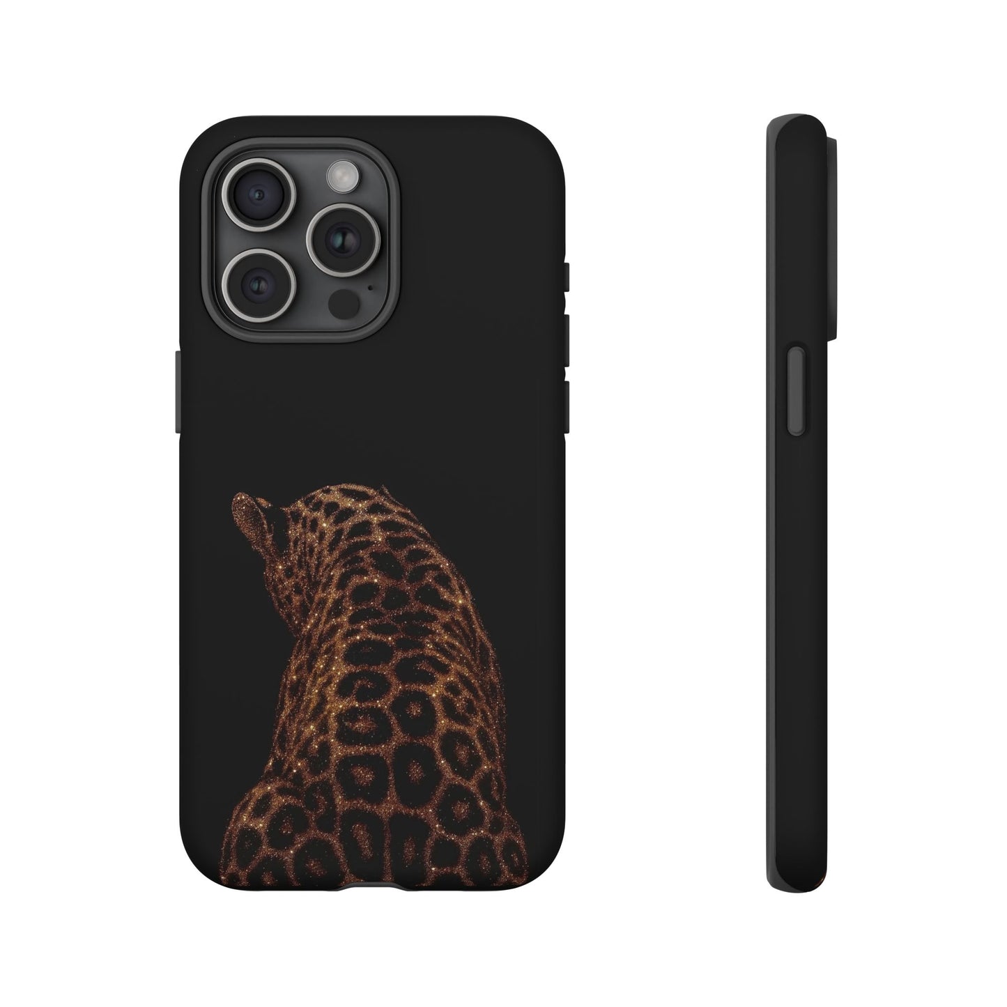 Leopard Print Tough Phone Case - Sleek Black Protective Cover