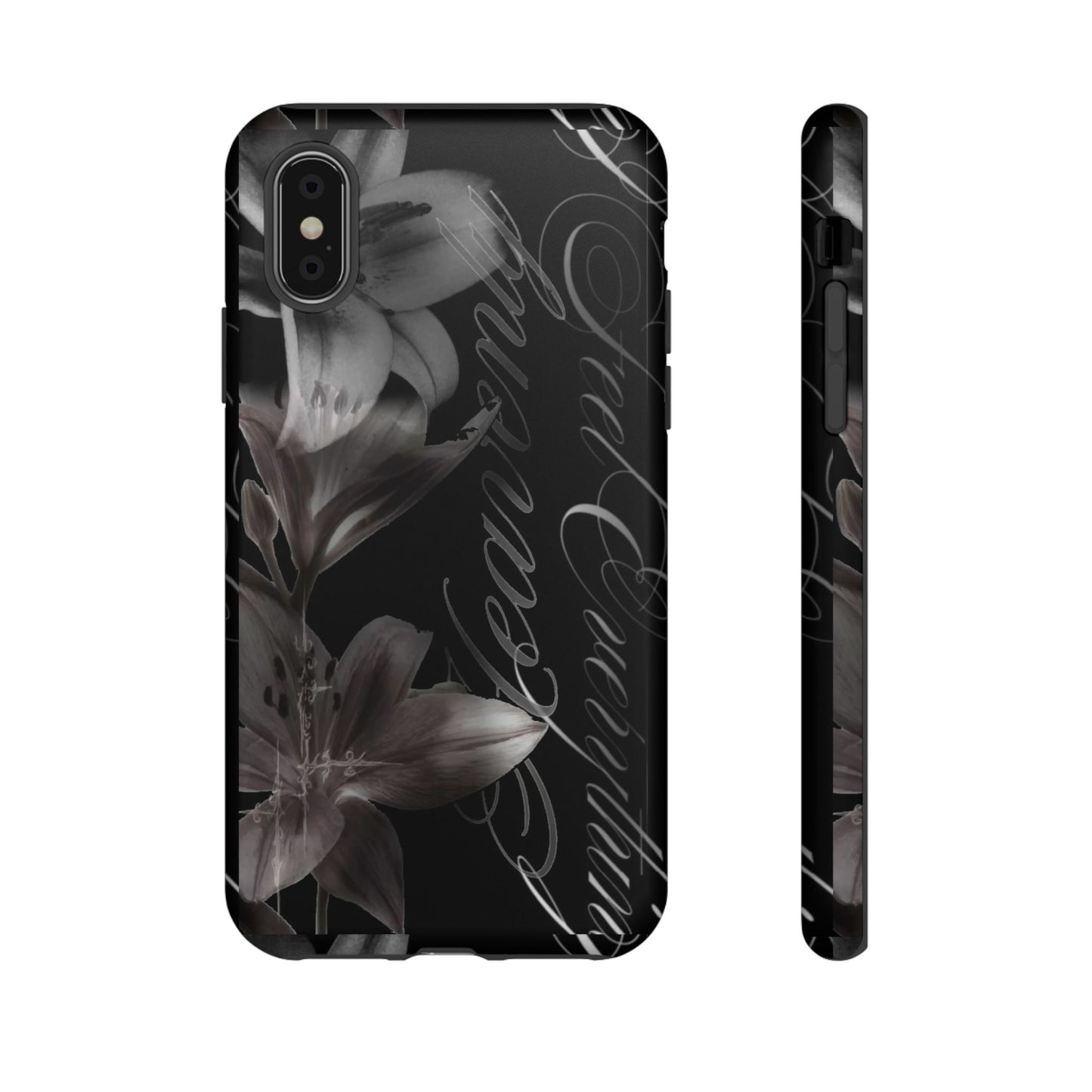 Floral Script Tough Phone Case – Black Lily Protective Cover