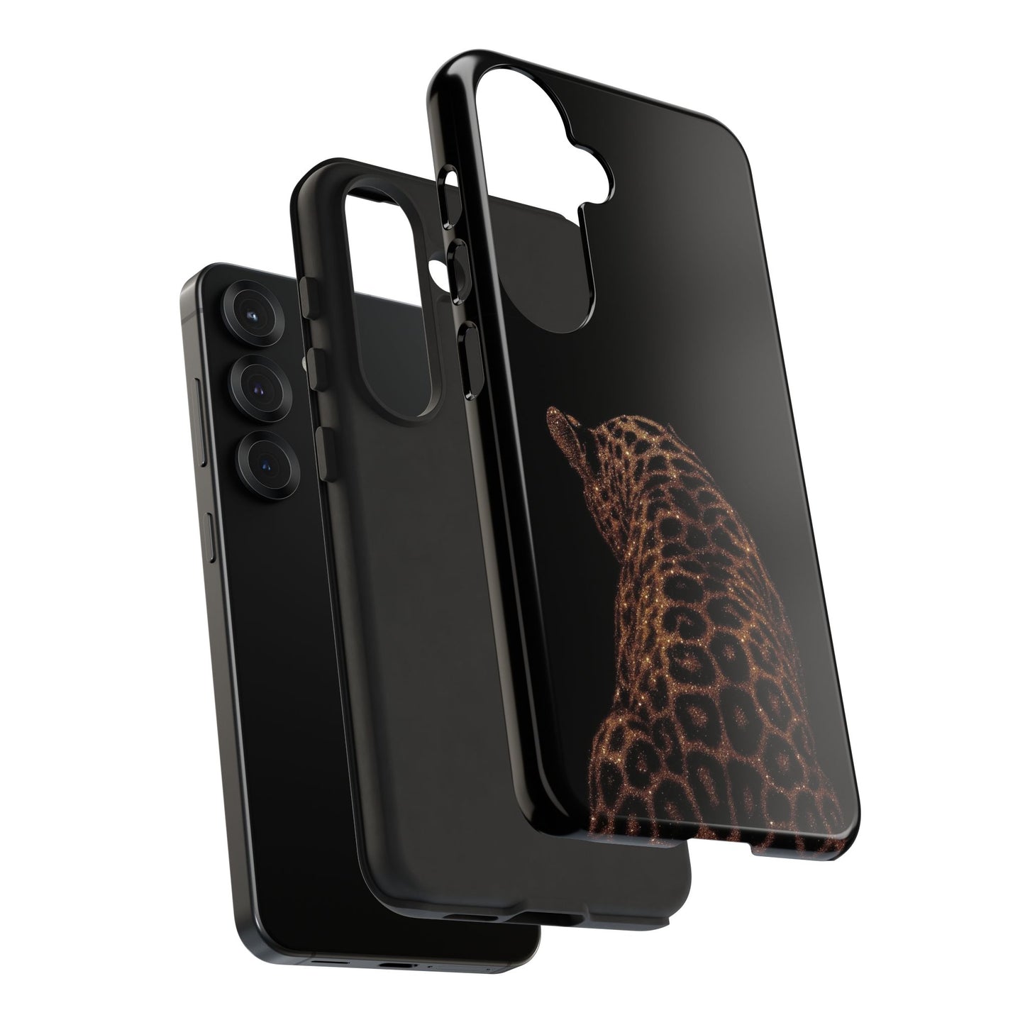 Leopard Print Tough Phone Case - Sleek Black Protective Cover